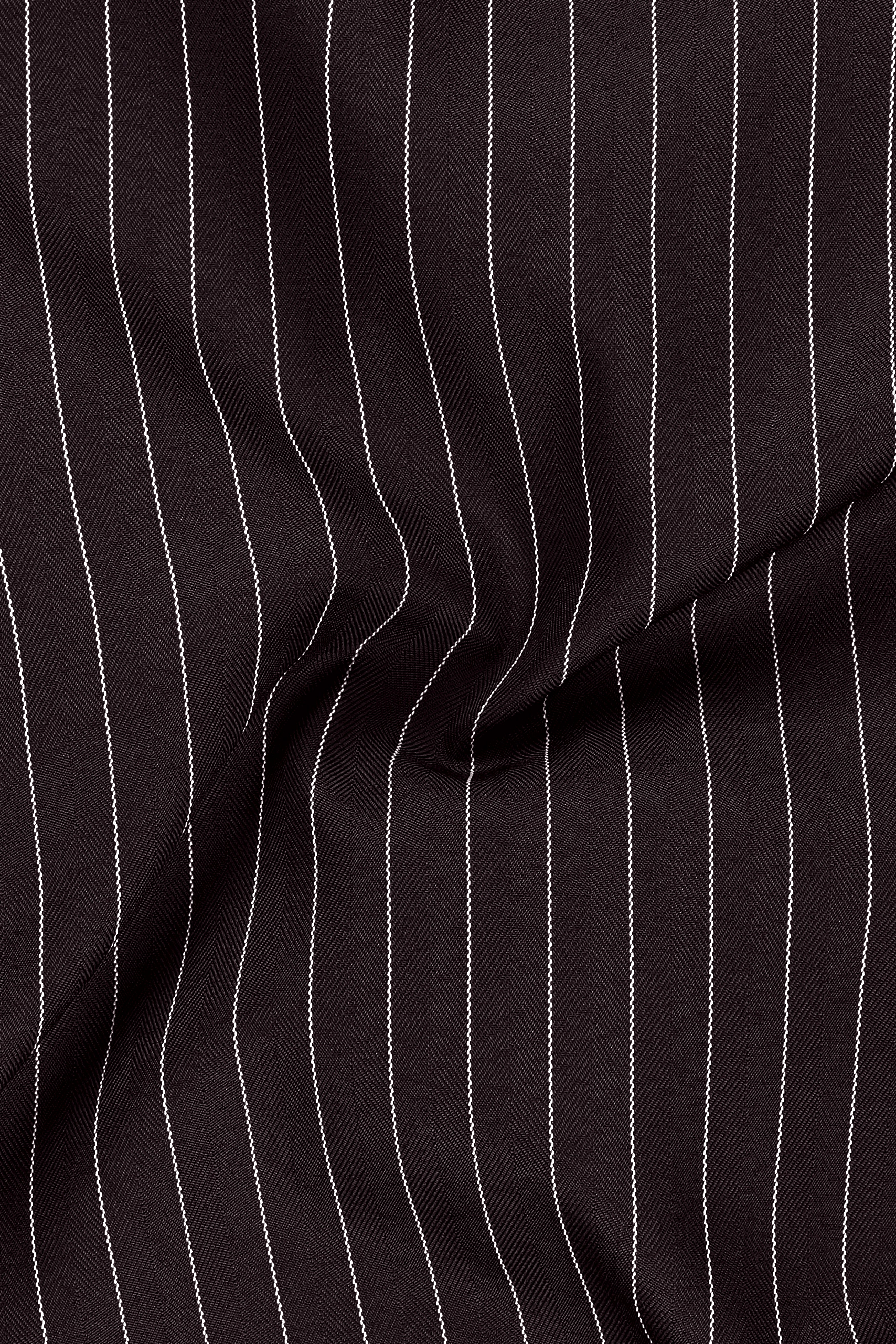 Volt-Thunder Brown Herringbone Striped Wool Rich Slight Stretch Double Breasted Suit