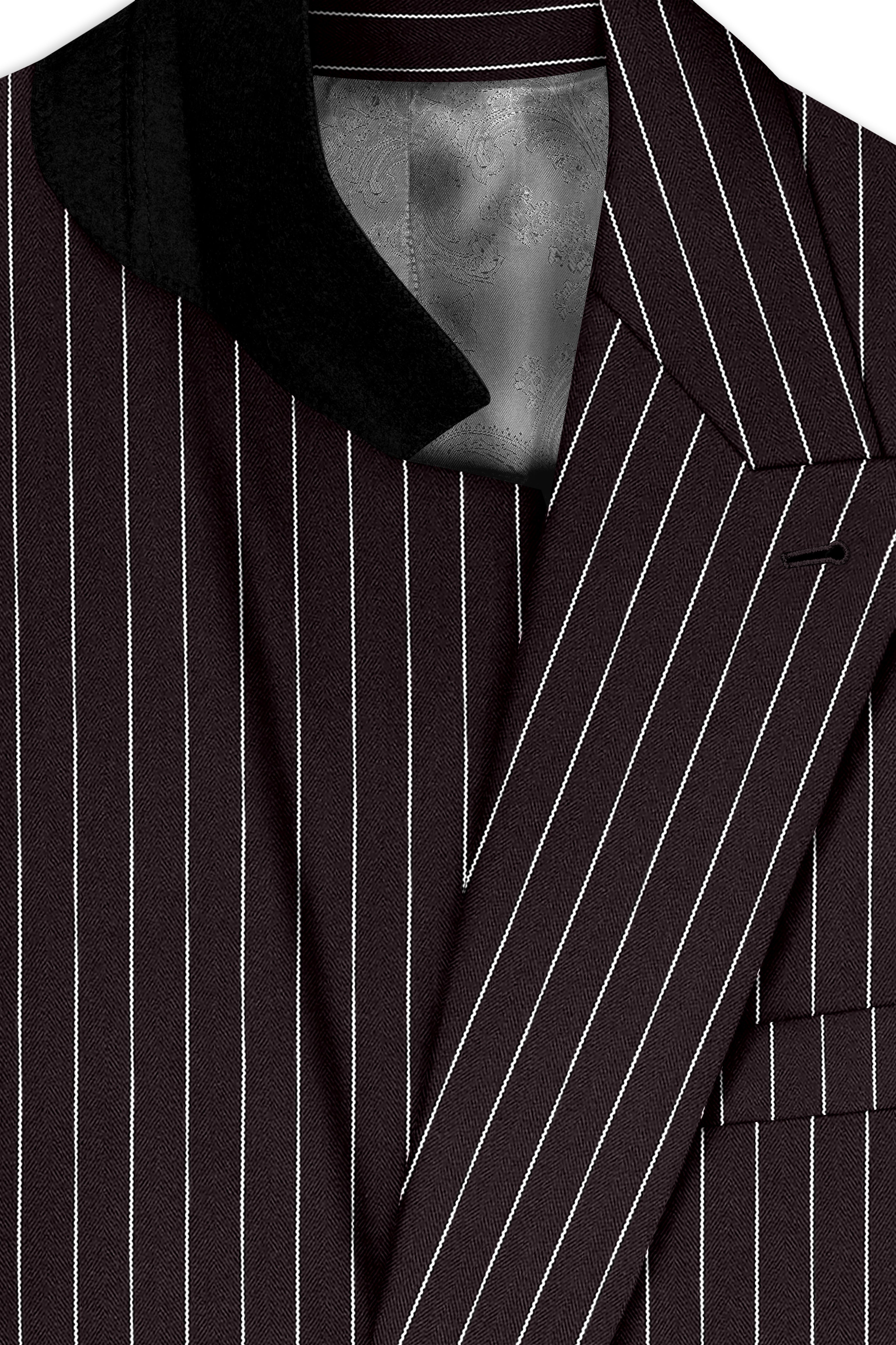 Volt-Thunder Brown Herringbone Striped Wool Rich Slight Stretch Double Breasted Suit