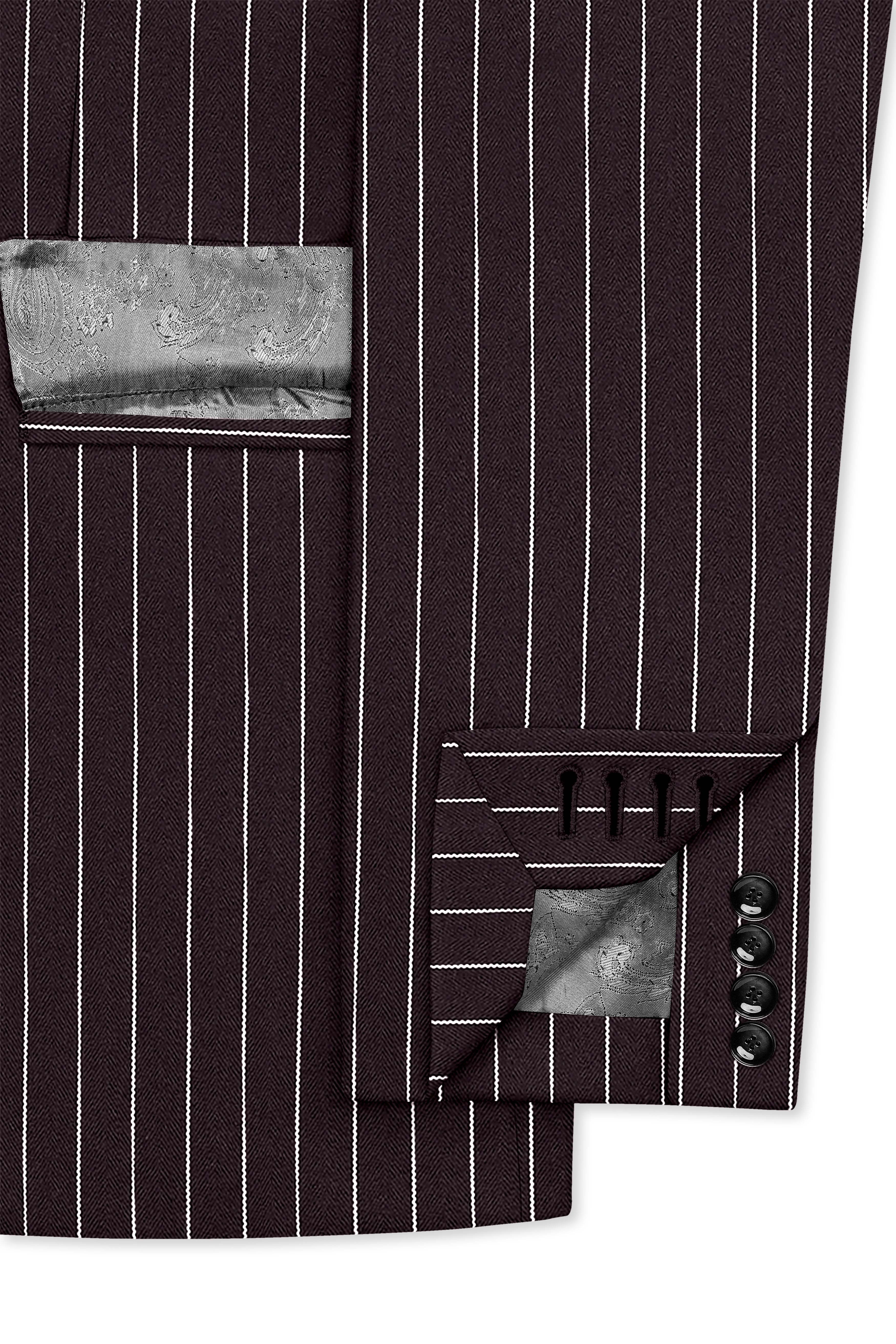 Volt-Thunder Brown Herringbone Striped Wool Rich Slight Stretch Double Breasted Suit