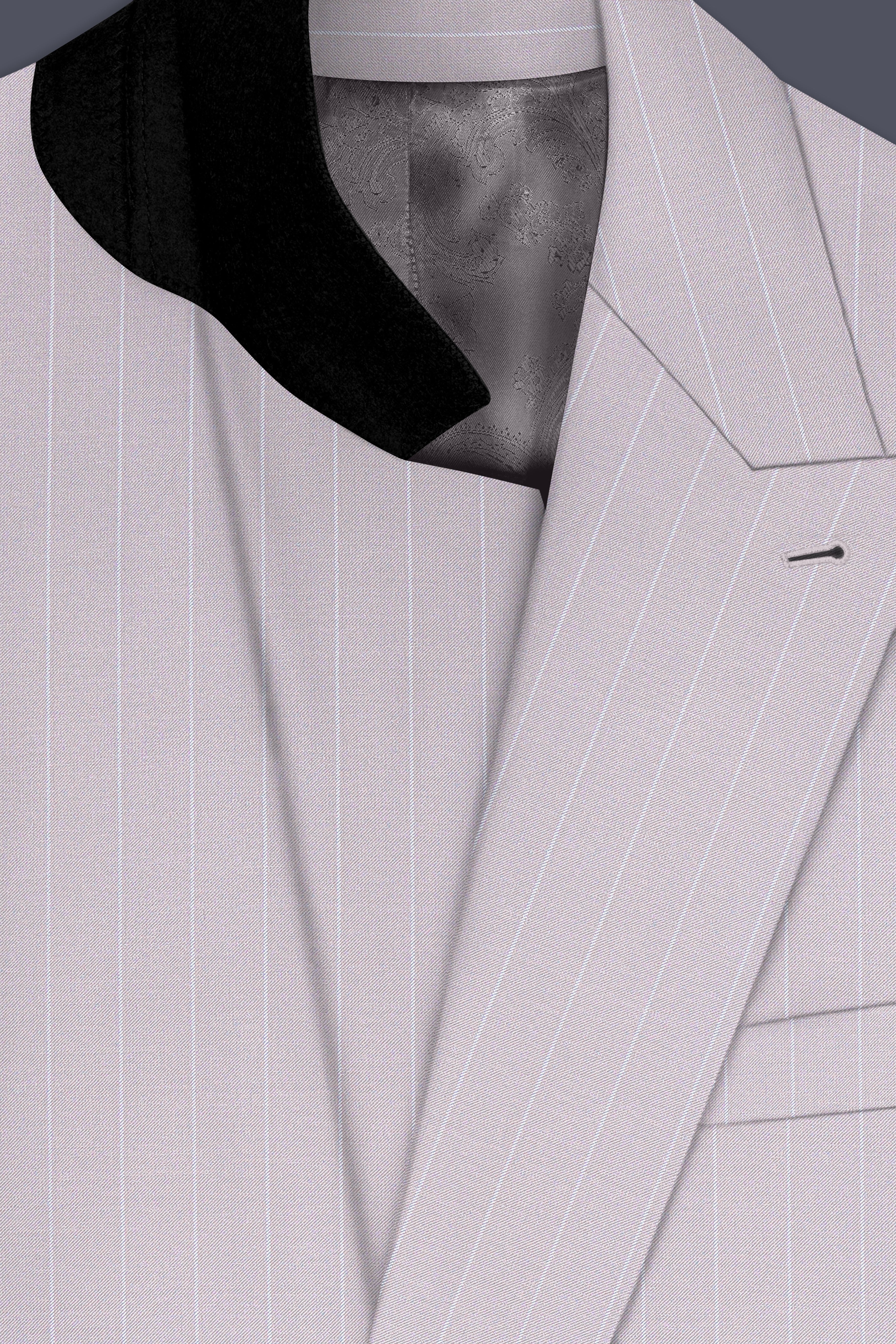 Roselle-Thistle Pink And Bright White Chalk Striped Wool Rich Slight Stretch Double Breasted Suit