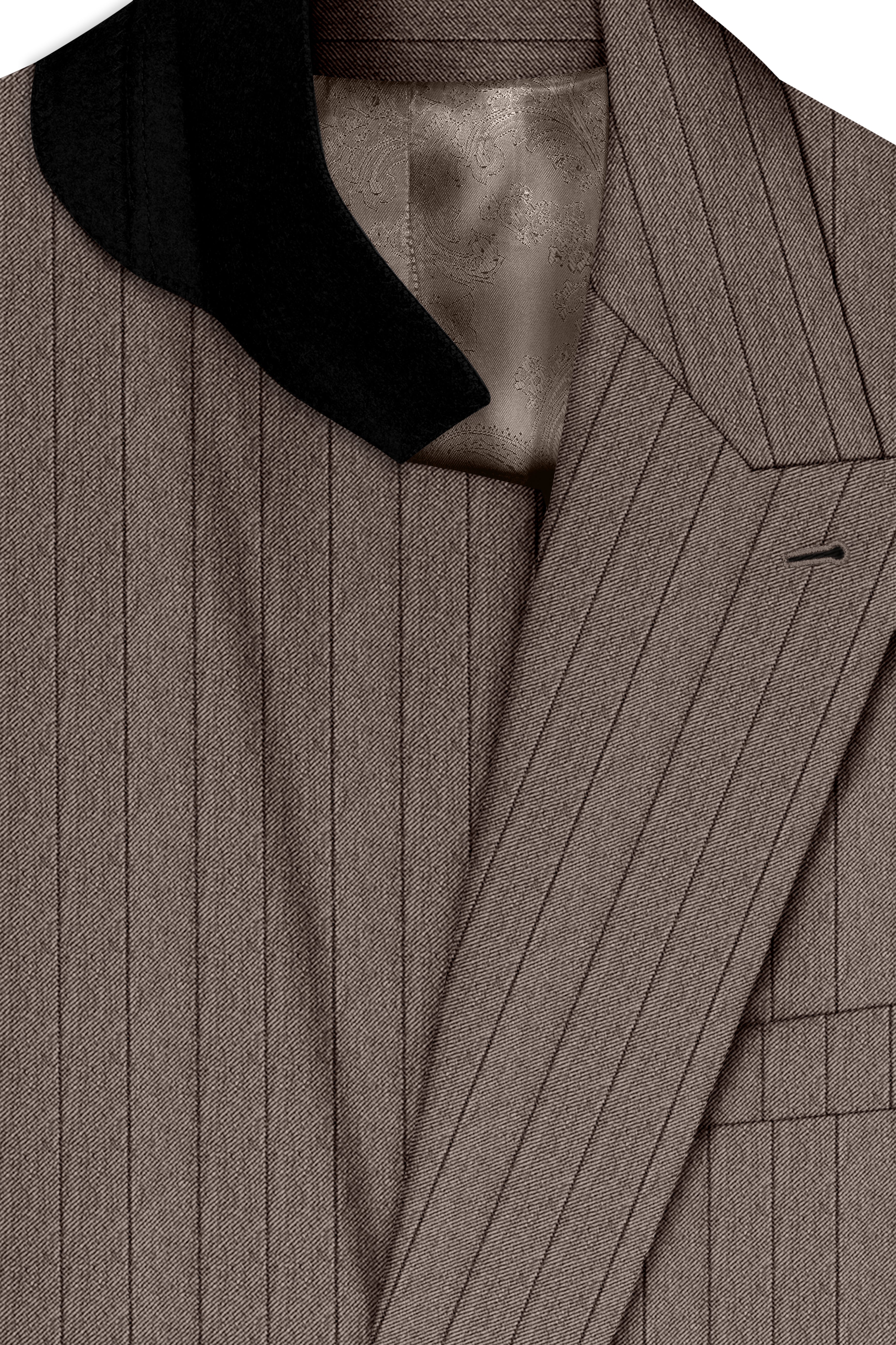 Obsidian-Fuscous Brown And Jade Black Chalk Striped Wool Rich Slight Stretch Double Breasted Suit