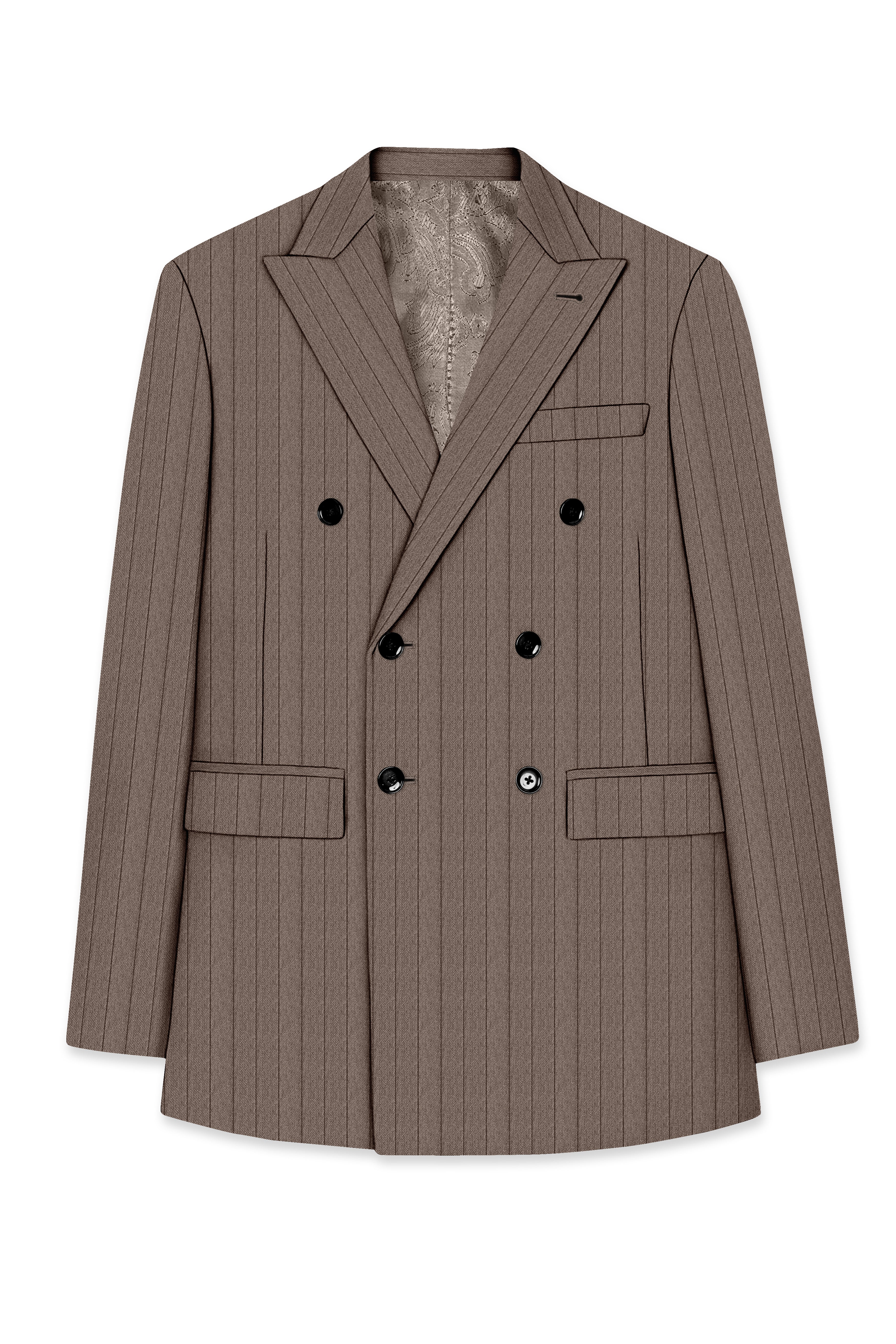 Obsidian-Fuscous Brown And Jade Black Chalk Striped Wool Rich Slight Stretch Double Breasted Suit