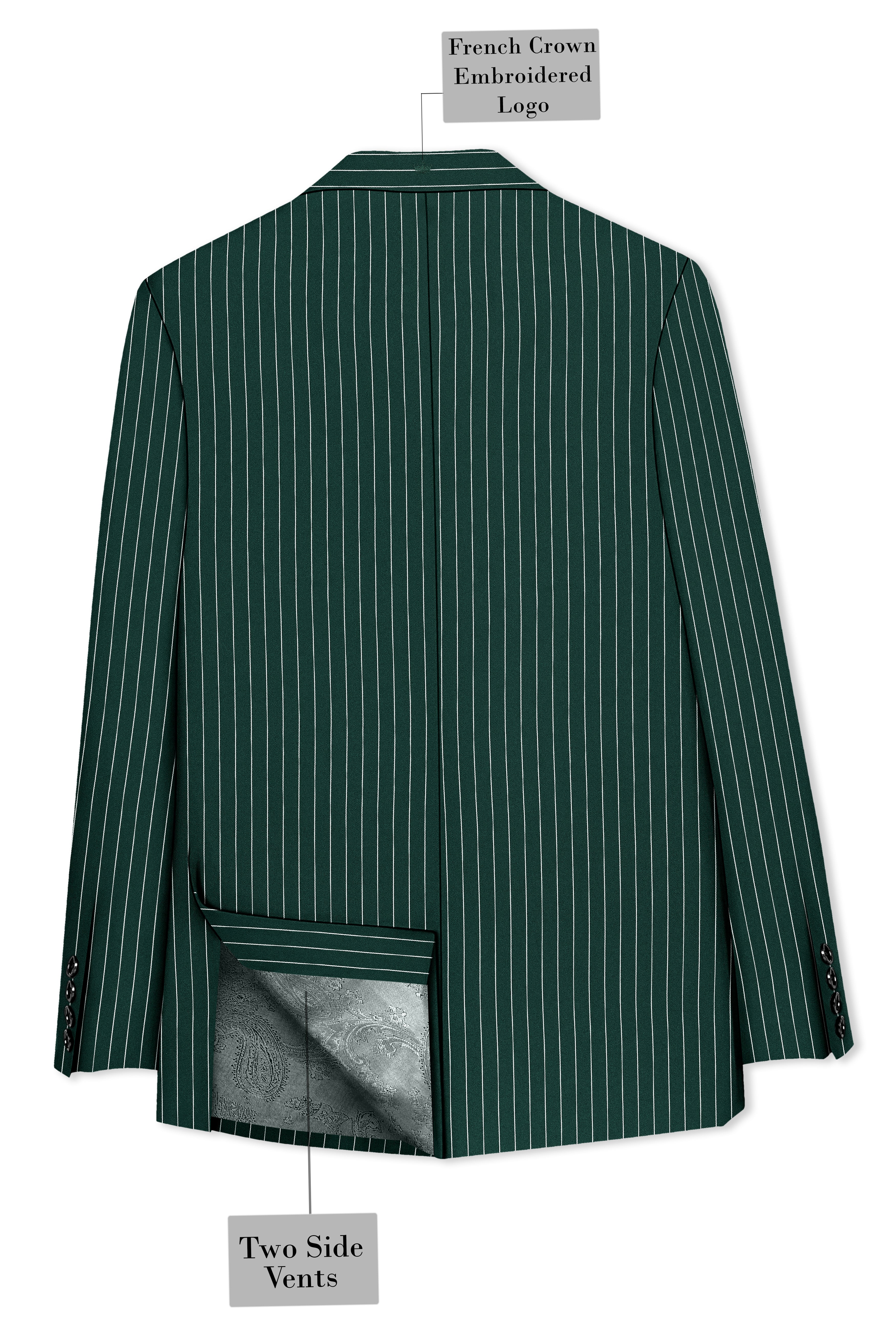 Arbor-Timber Green Herringbone Striped Wool Rich Slight Stretch Single Breasted Suit