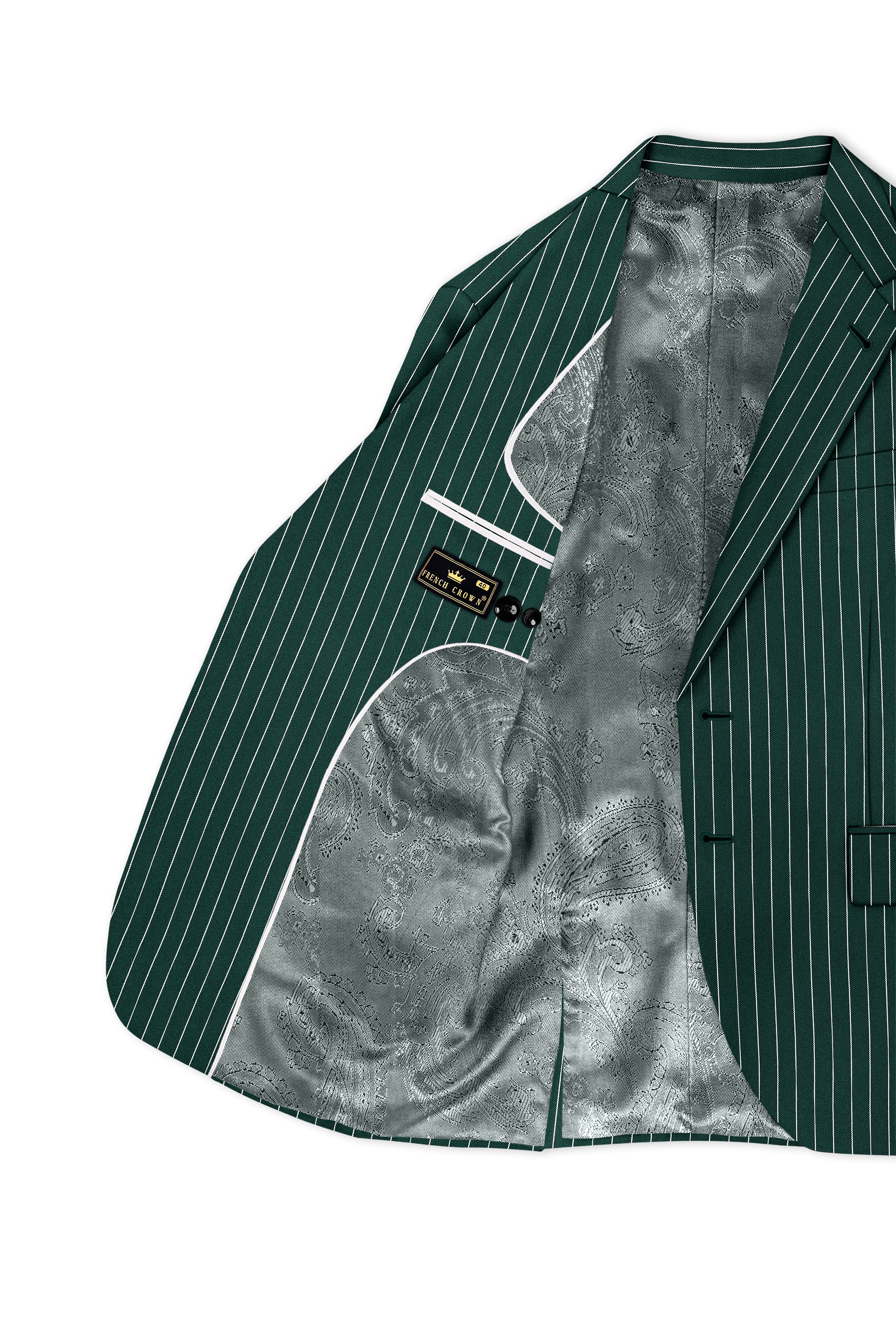Arbor-Timber Green Herringbone Striped Wool Rich Slight Stretch Single Breasted Suit