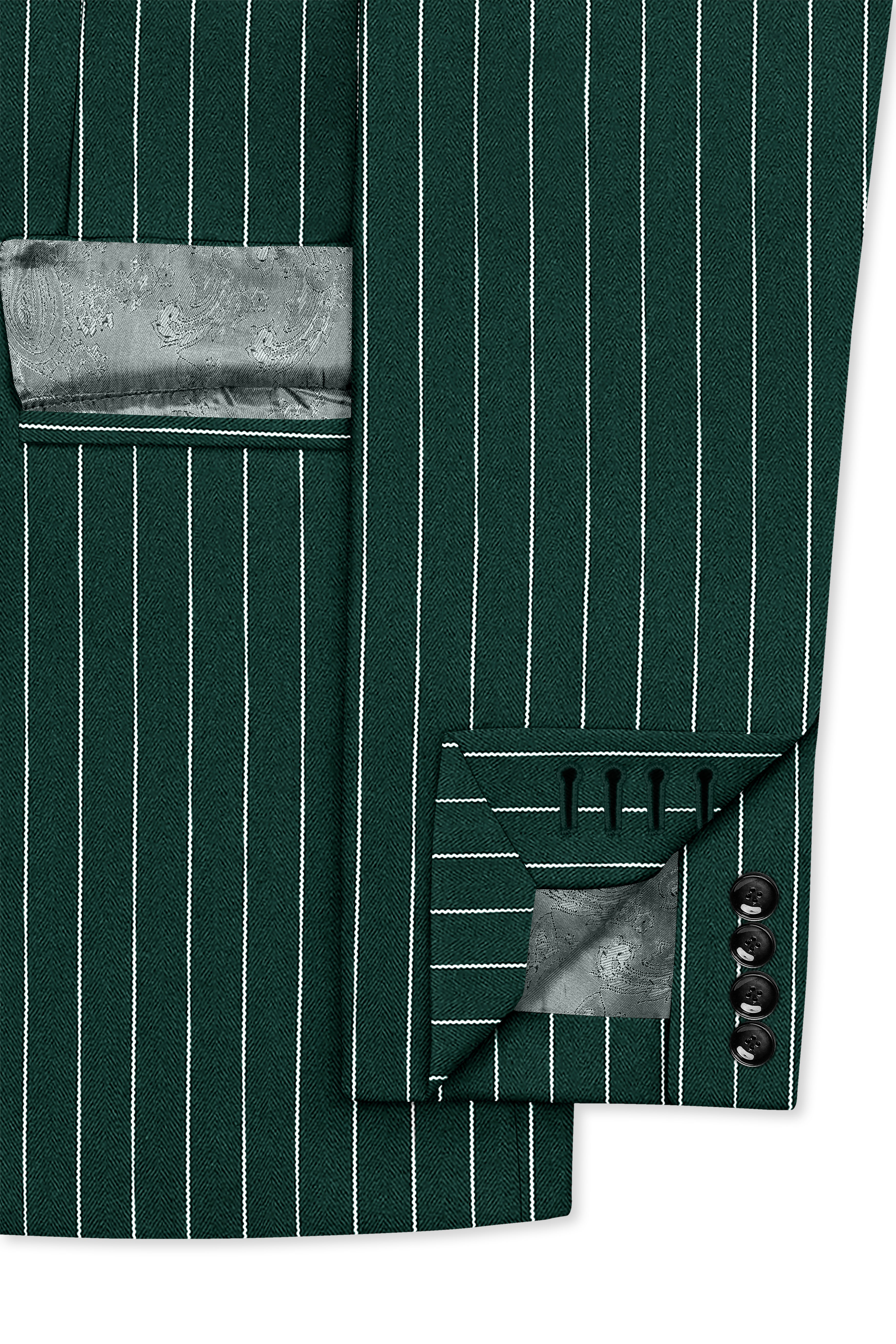 Arbor-Timber Green Herringbone Striped Wool Rich Slight Stretch Single Breasted Suit