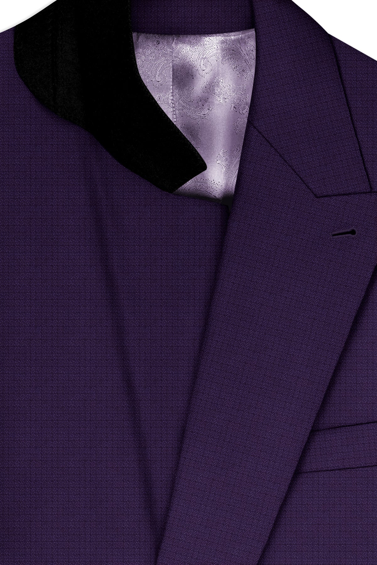 Mauve-Cedar Purple Diamond Textured Wool Rich Slight Stretch Double Breasted Suit