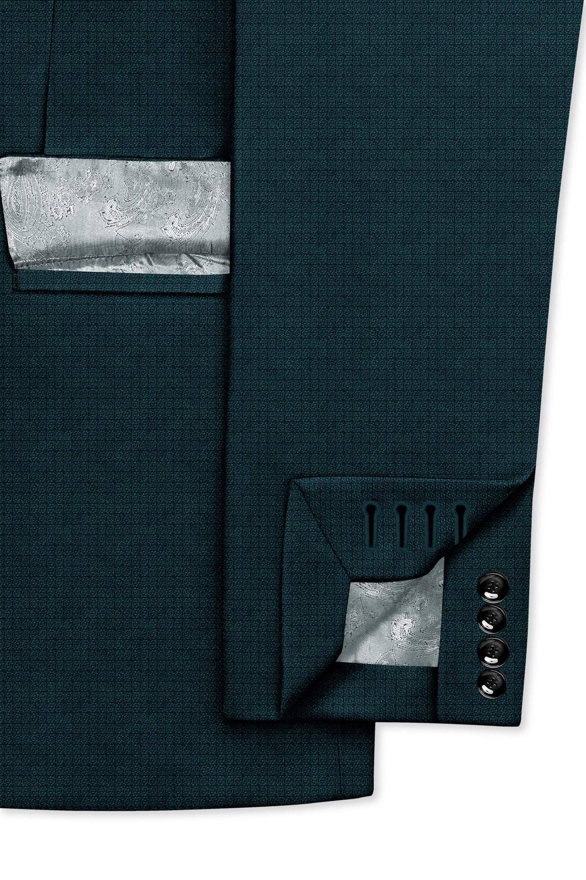 Facet-Dianne Green Diamond Textured Wool Rich Slight Stretch Double Breasted Suit