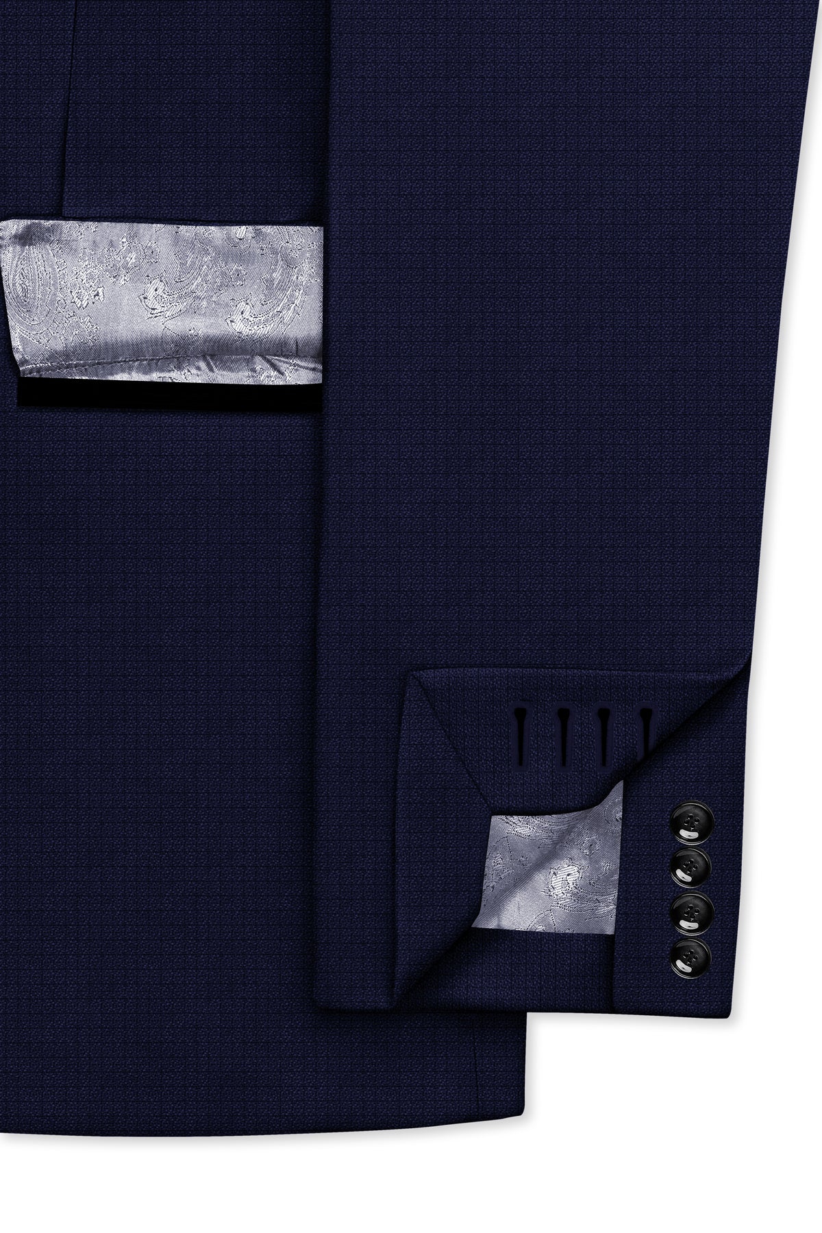 Sapphire-Haiti Blue Diamond Textured Wool Rich Slight Stretch Peak Lapel Tuxedo Suit