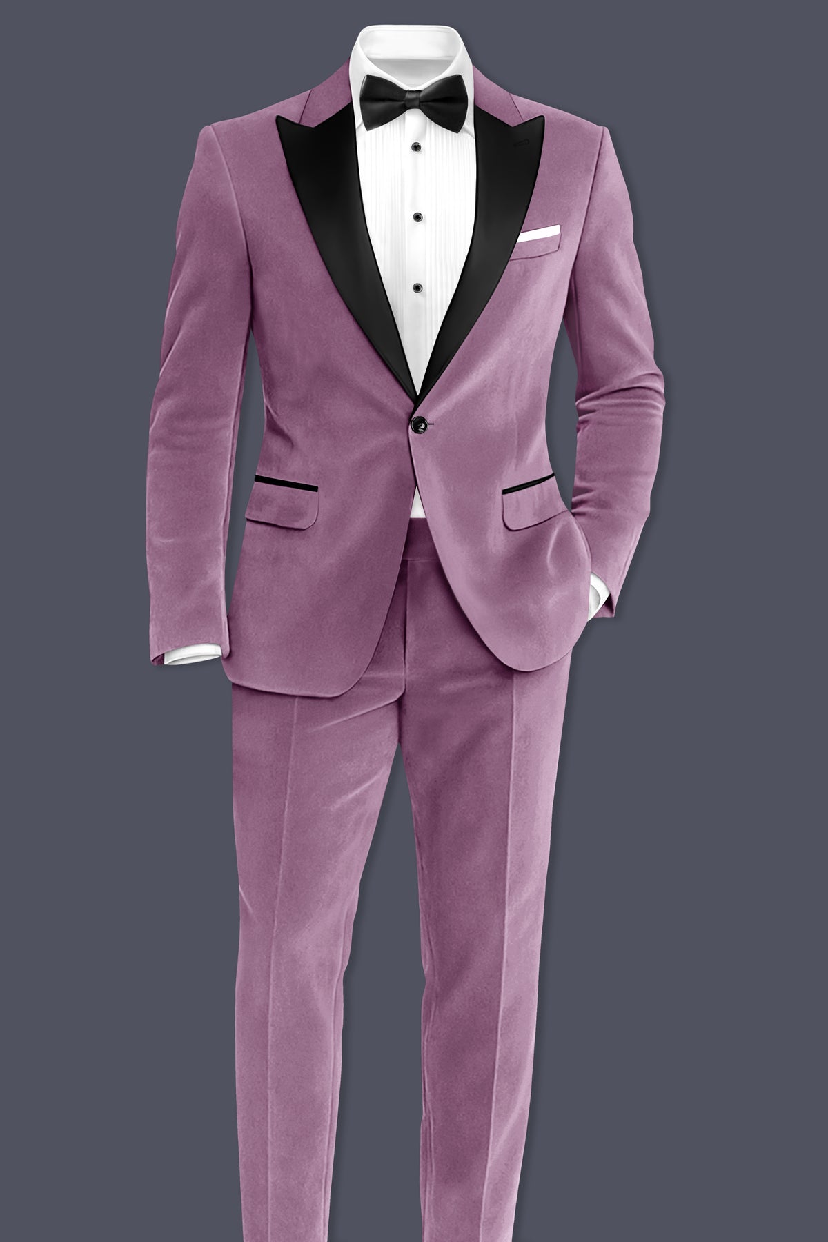 Veloura-Strikemaster Pink Velvet Peak Lapel Tuxedo Suit