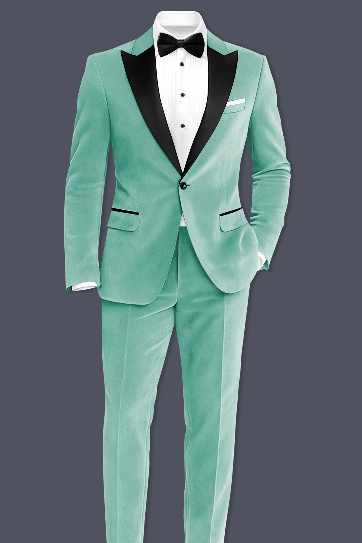 Sapphire-Cyan Blue Velvet Peak Lapel Tuxedo Suit