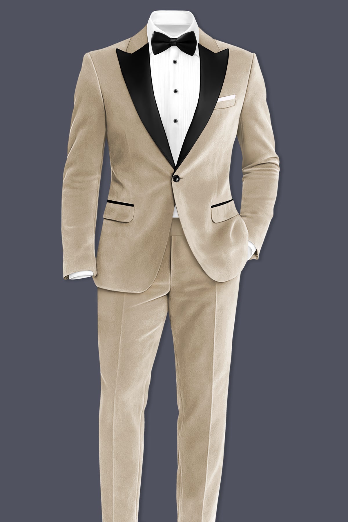 Lustre-Napa Cream Velvet Peak Lapel Tuxedo Suit