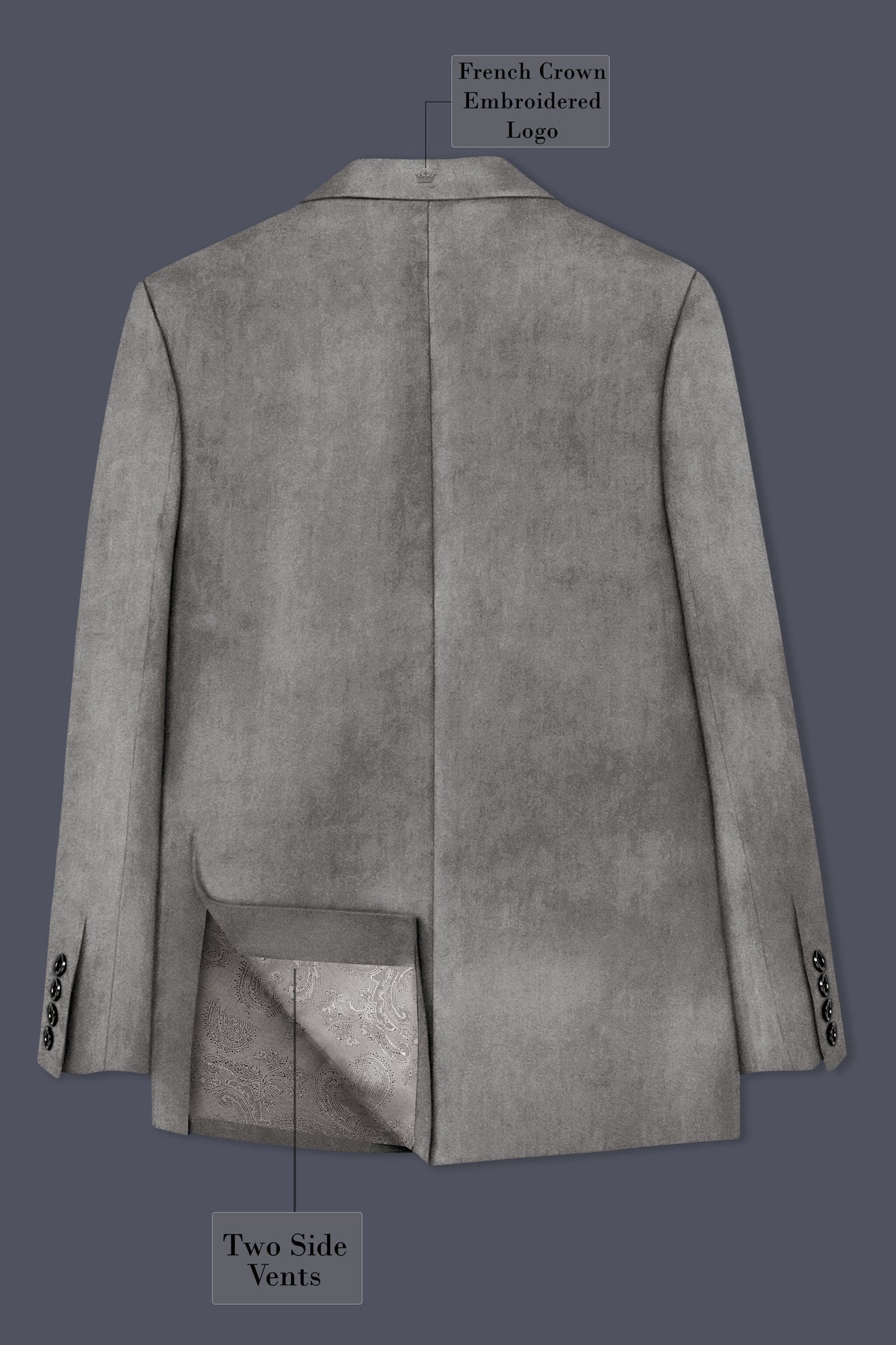 Noir-Chicago Gray Velvet Peak Lapel Tuxedo Suit