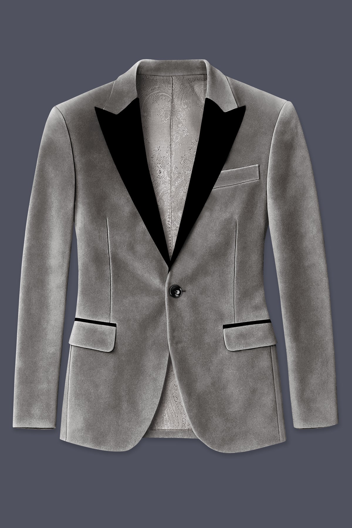 Noir-Chicago Gray Velvet Peak Lapel Tuxedo Suit