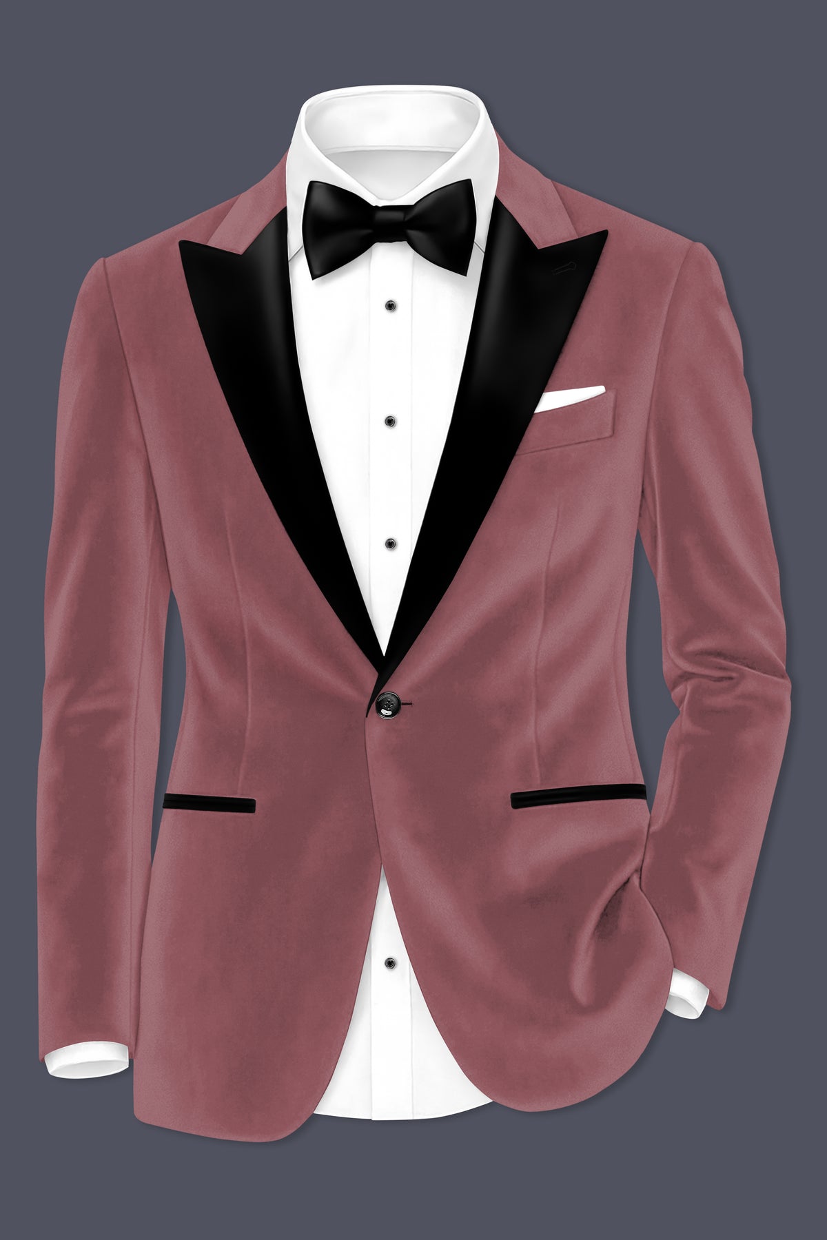 Blush-Pastel Peach Velvet Peak Lapel Tuxedo Suit
