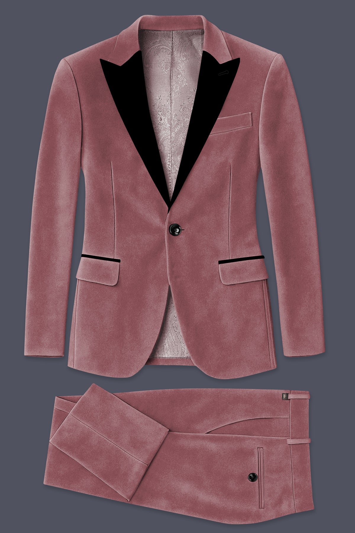 Blush-Pastel Peach Velvet Peak Lapel Tuxedo Suit