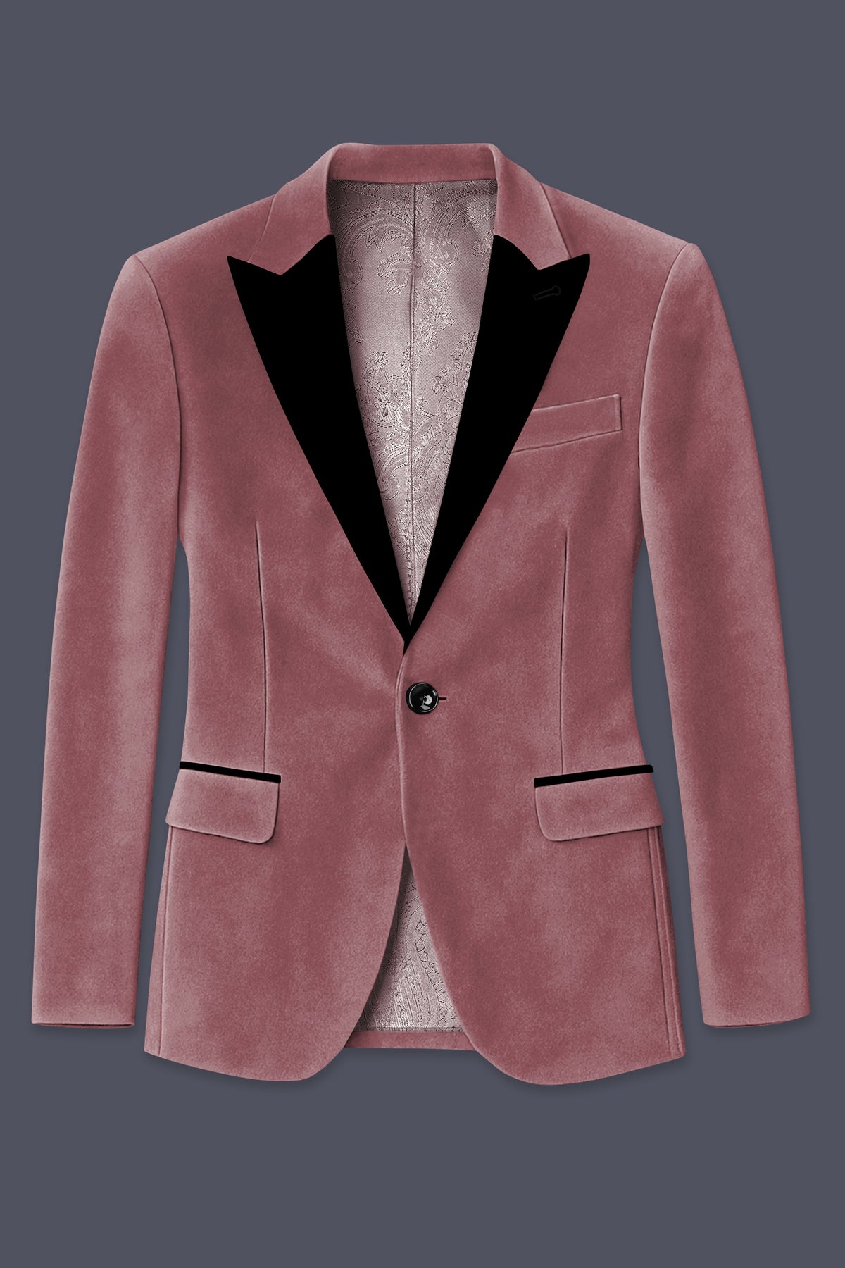 Blush-Pastel Peach Velvet Peak Lapel Tuxedo Suit