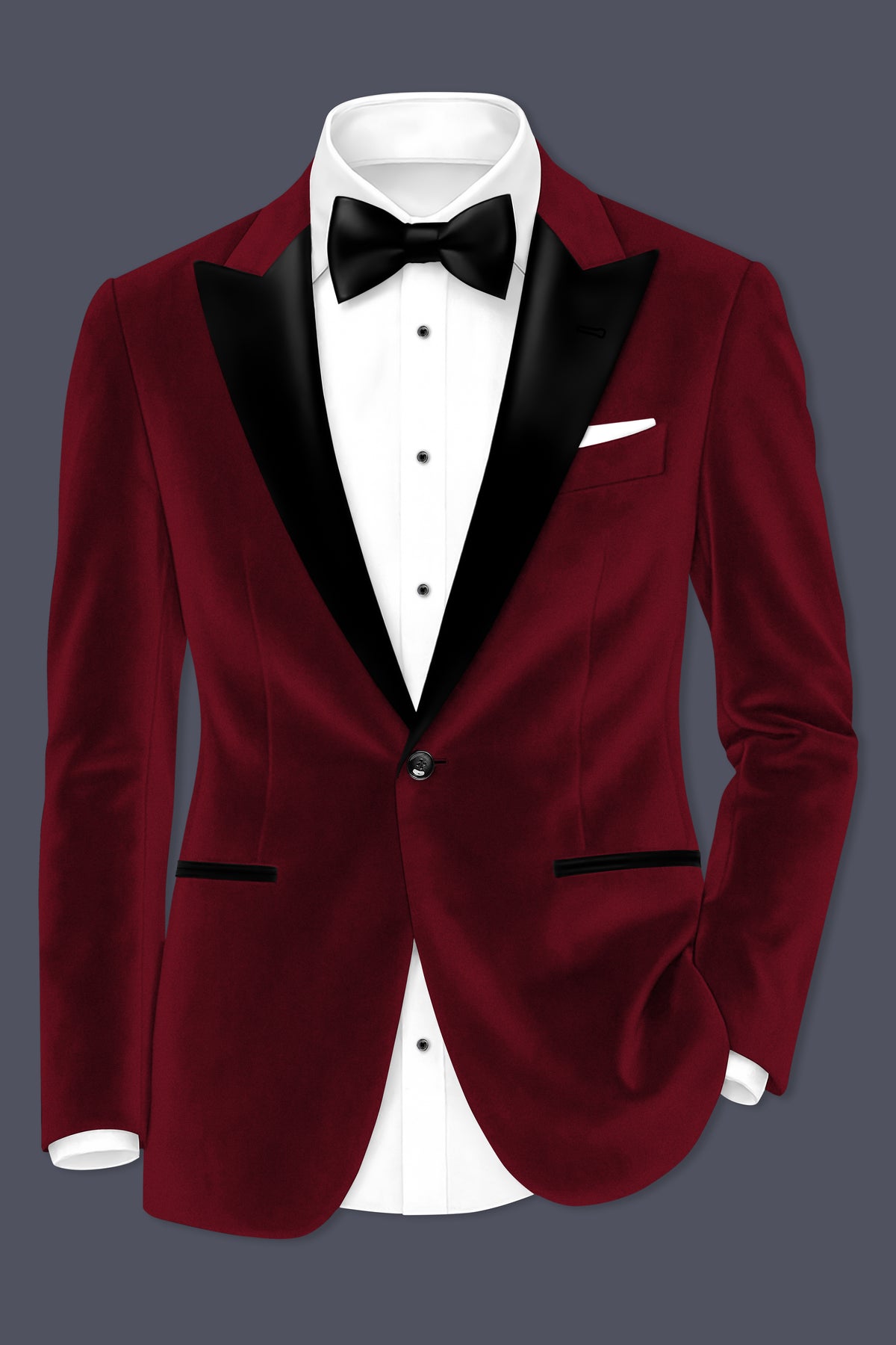 Aurelio-Aubergine Red Velvet Peak Lapel Tuxedo Suit