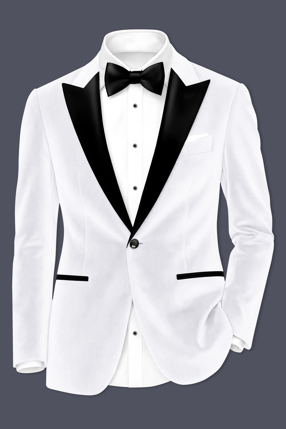 Alabaster-Bright White Velvet Peak Lapel Tuxedo Suit