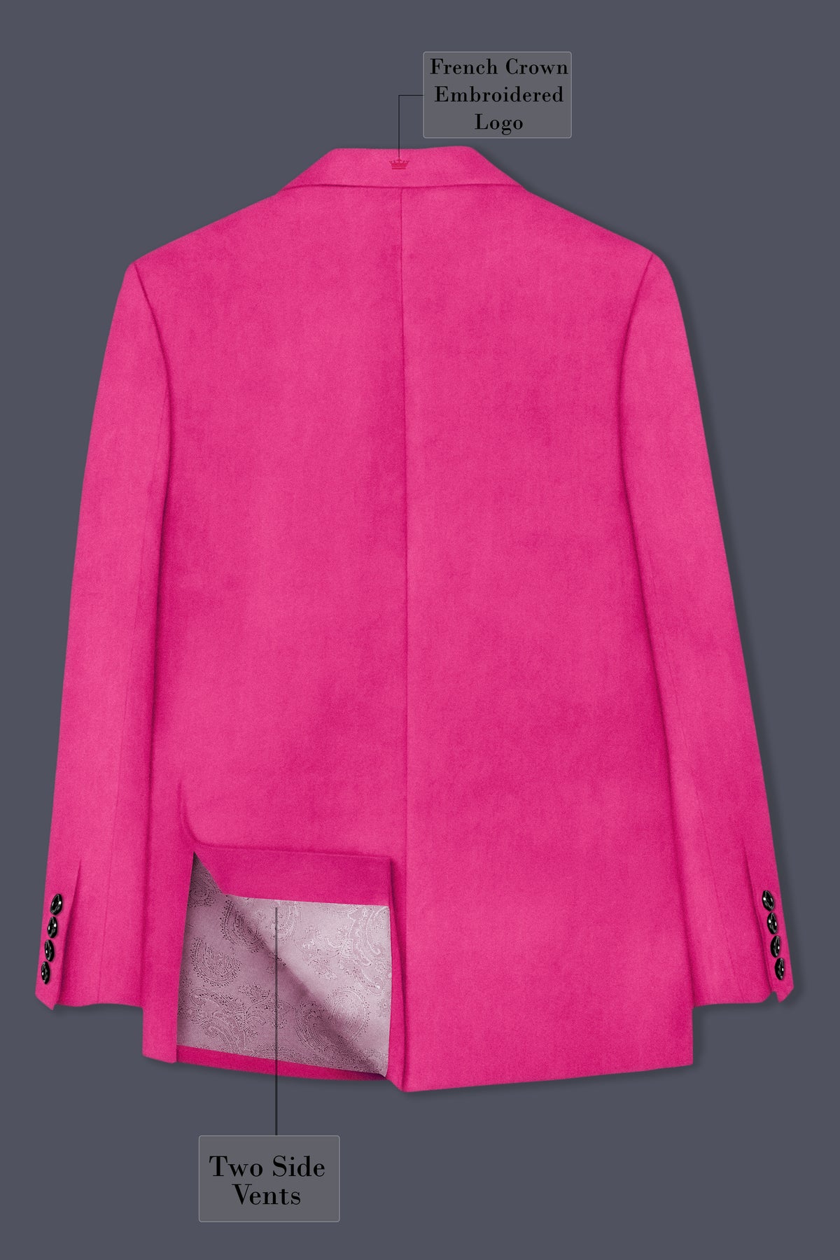 Roselle-Cerise Pink Velvet Peak Lapel Tuxedo Suit