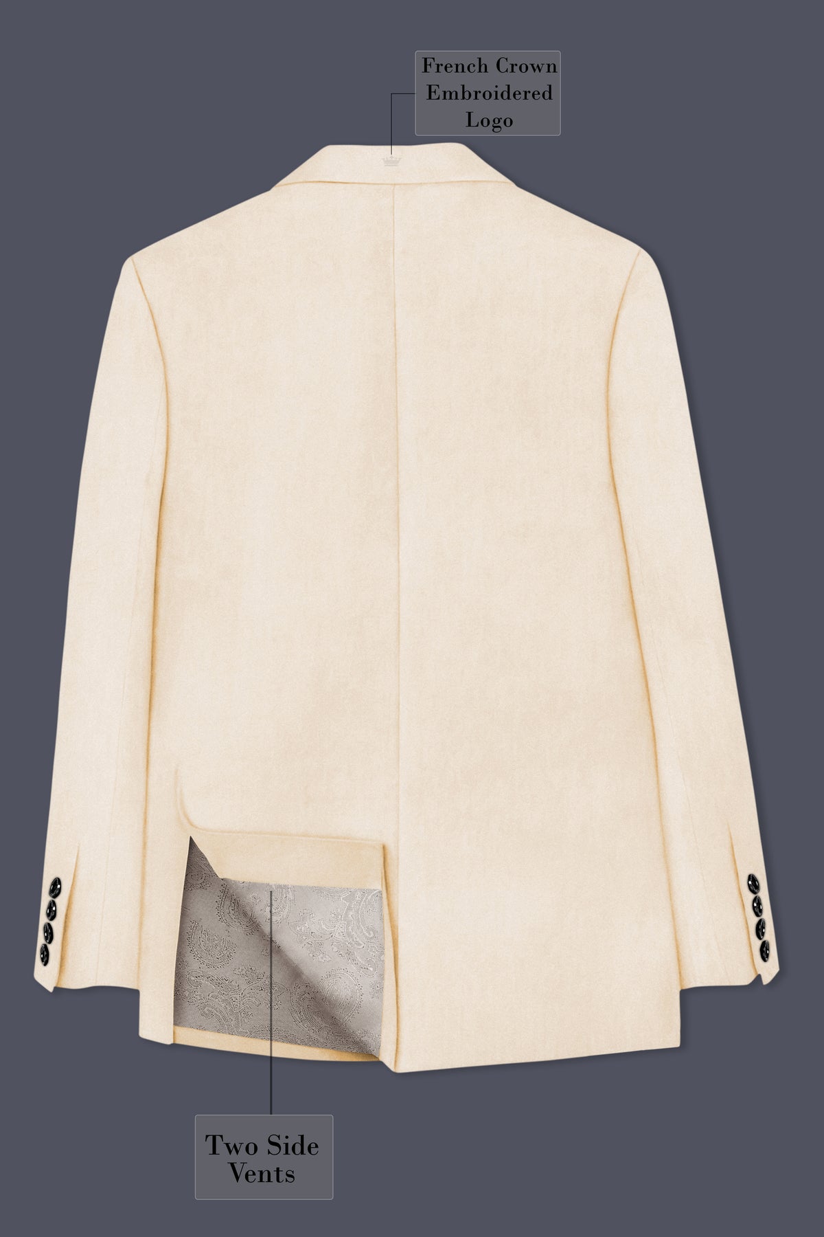 Opaline-Off White Velvet Peak Lapel Tuxedo Suit