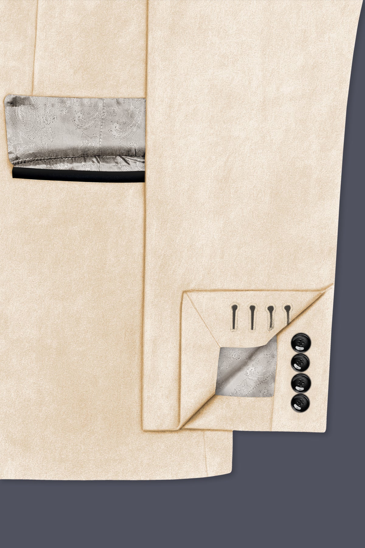 Opaline-Off White Velvet Peak Lapel Tuxedo Suit