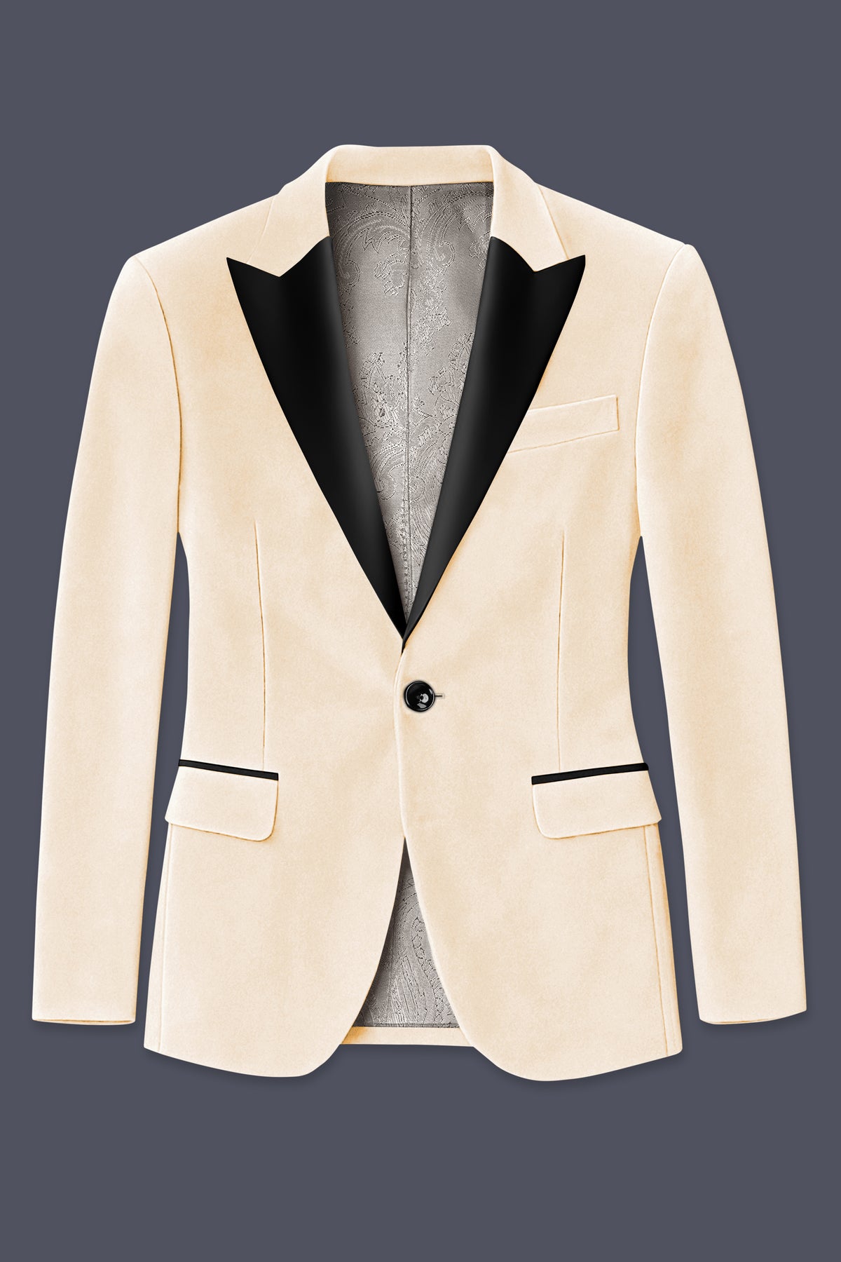Opaline-Off White Velvet Peak Lapel Tuxedo Suit