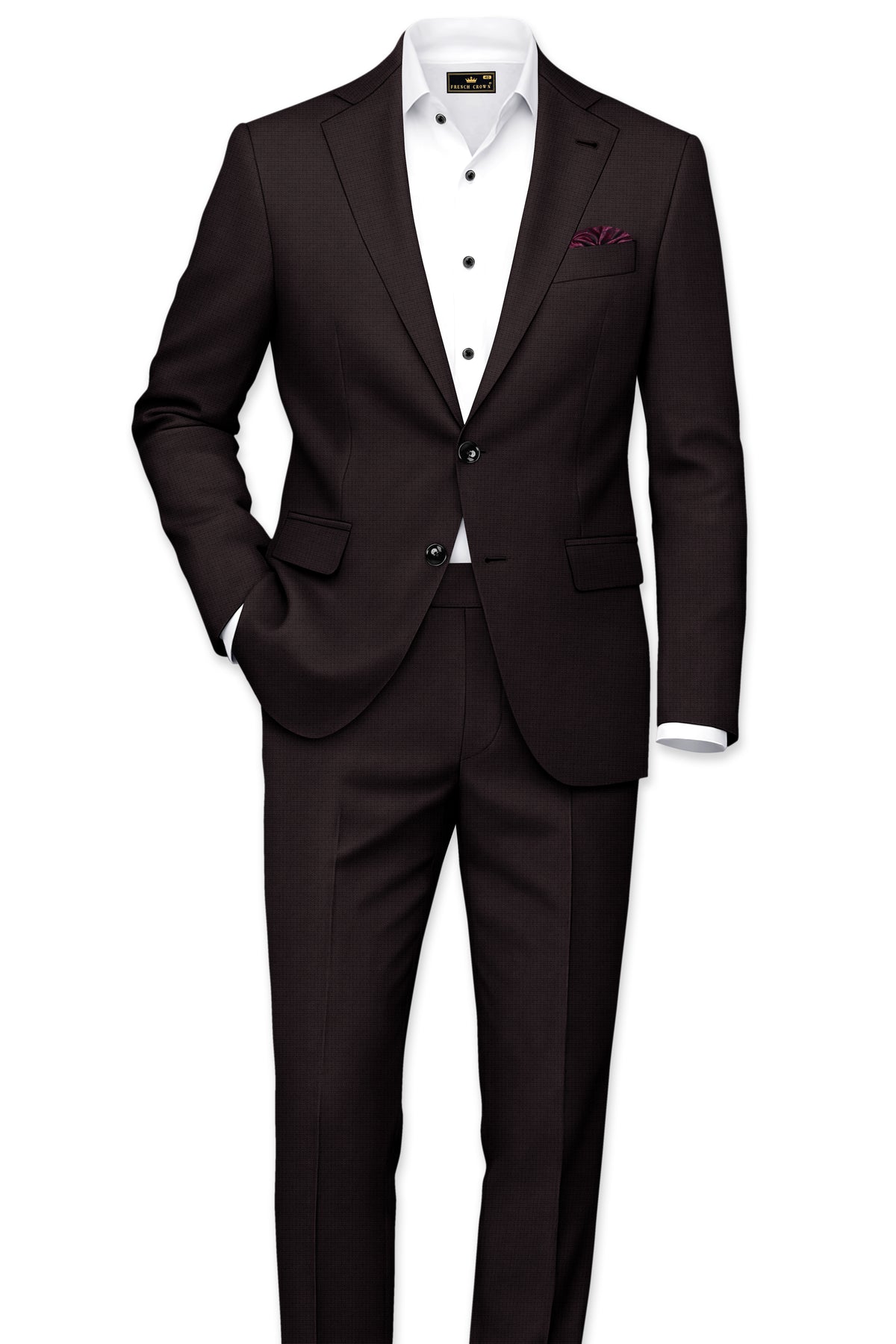 Regency-Cocoa Brown Diamond Textured Wool Rich Slight Stretch Single Breasted Suit