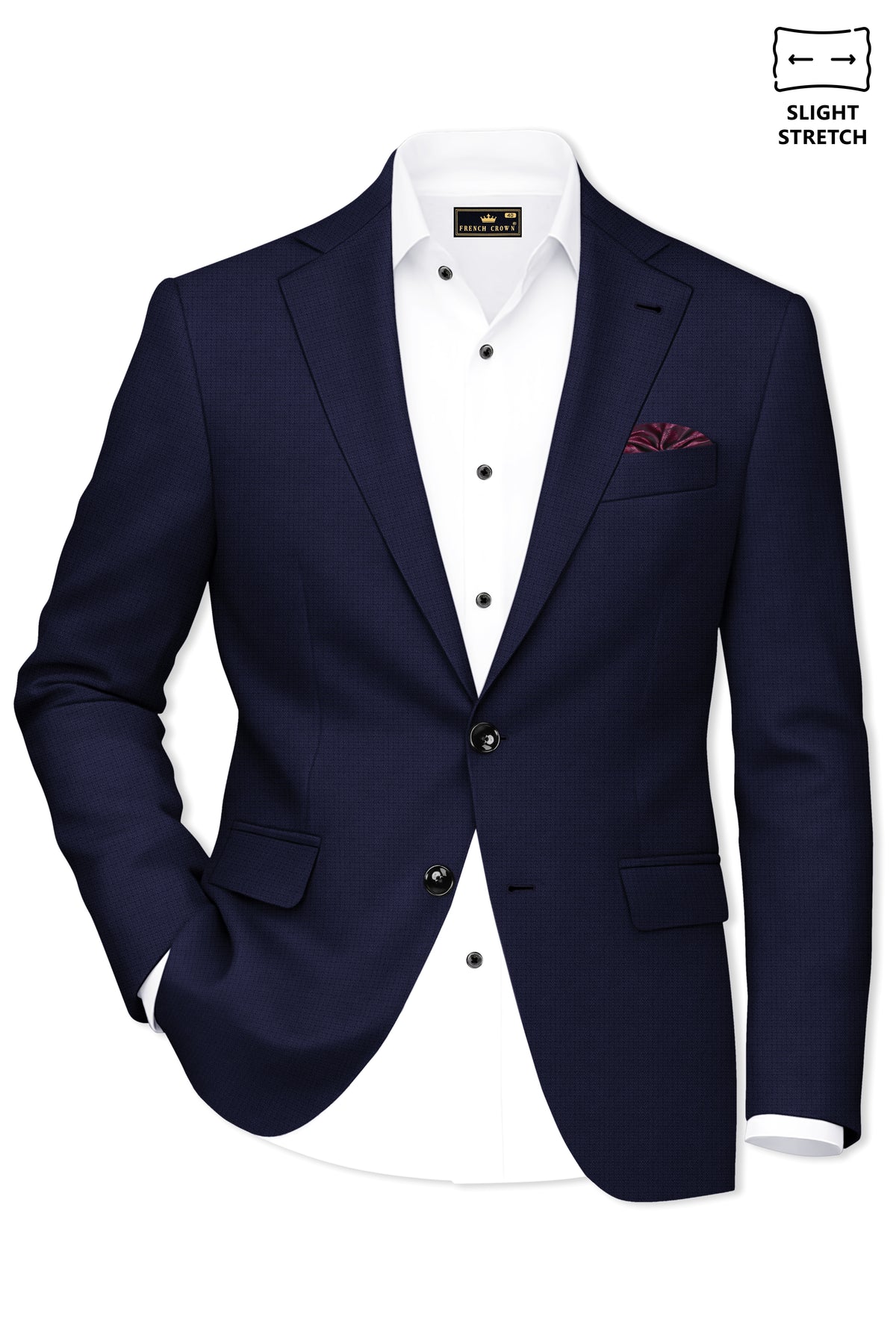 Nocturne-Mirage Navy Diamond Textured Wool Rich Slight Stretch Single Breasted Suit