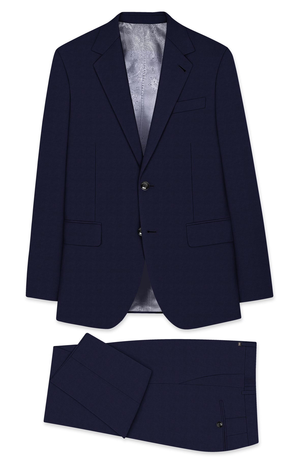 Nocturne-Mirage Navy Diamond Textured Wool Rich Slight Stretch Single Breasted Suit
