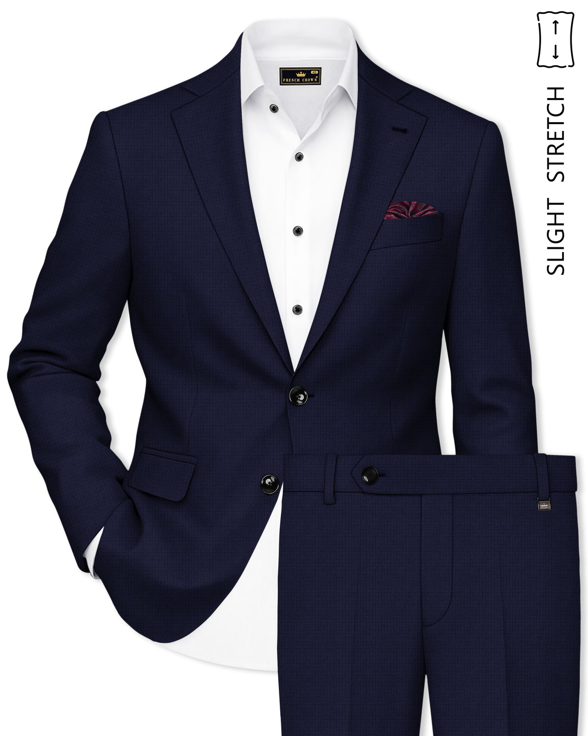 Nocturne-Mirage Navy Diamond Textured Wool Rich Slight Stretch Single Breasted Suit