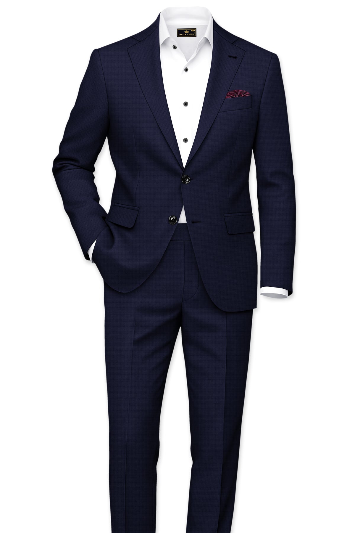 Nocturne-Mirage Navy Diamond Textured Wool Rich Slight Stretch Single Breasted Suit