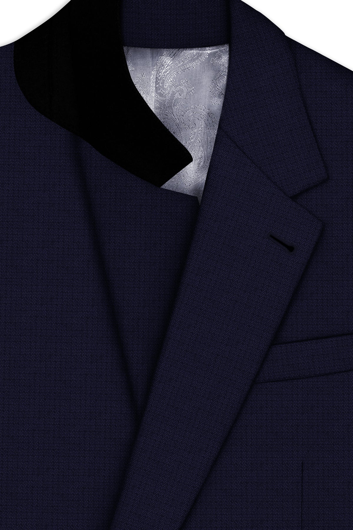 Nocturne-Mirage Navy Diamond Textured Wool Rich Slight Stretch Single Breasted Suit