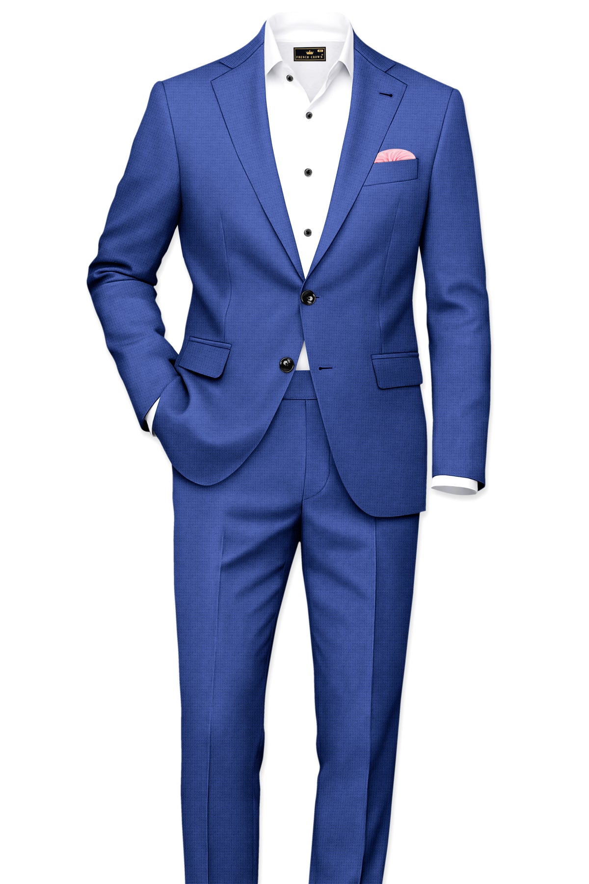 Aurelio-Chambray Blue Diamond Textured Wool Rich Slight Stretch Single Breasted Suit