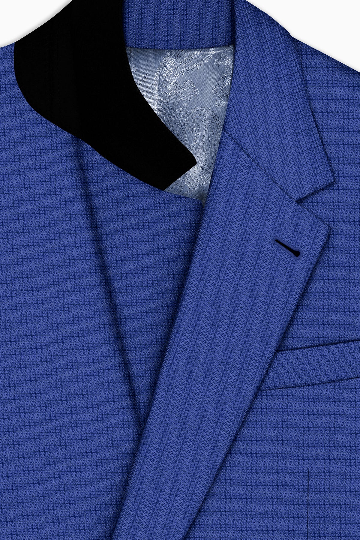 Aurelio-Chambray Blue Diamond Textured Wool Rich Slight Stretch Single Breasted Suit