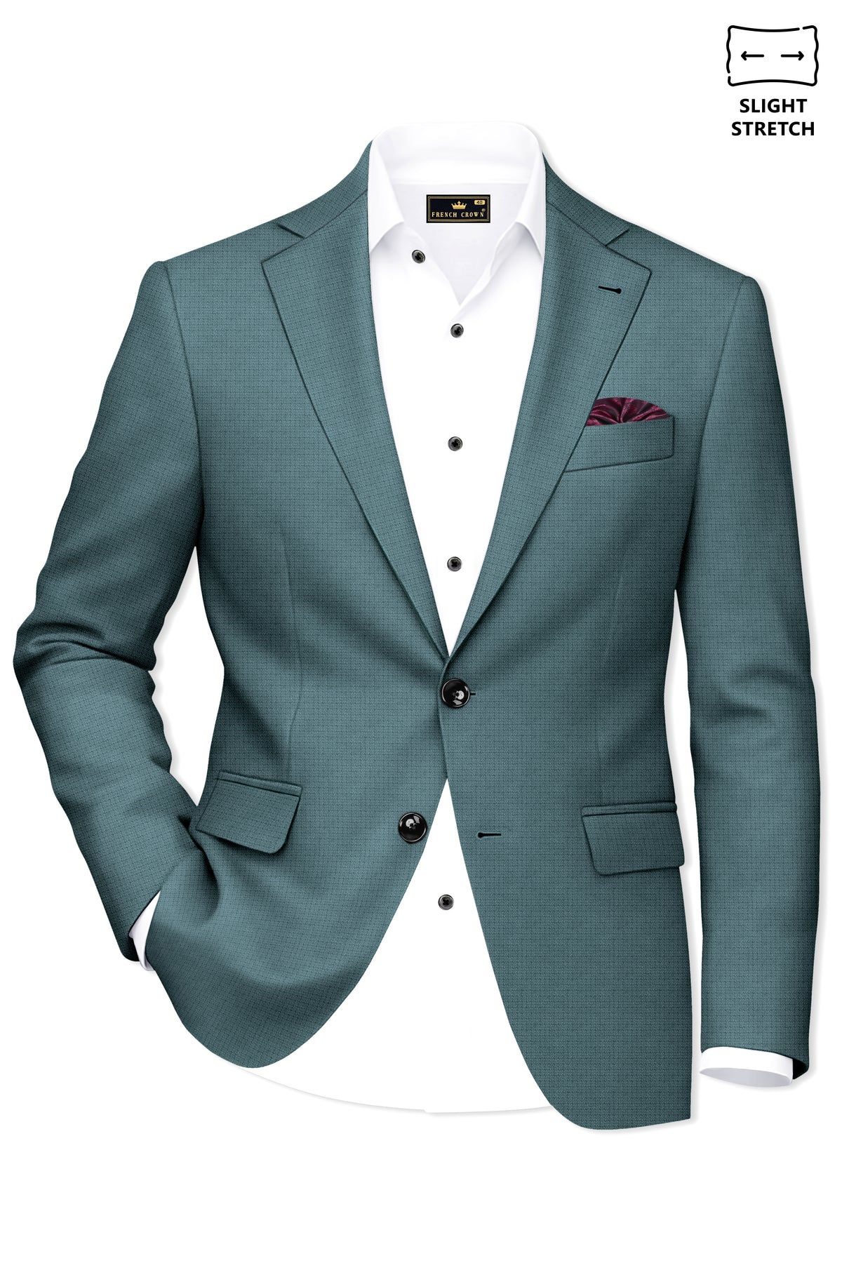 Viridian-Beetle Green Diamond Textured Wool Rich Slight Stretch Single Breasted Suit