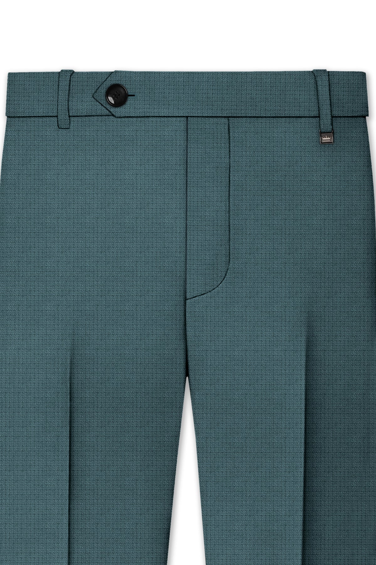 Viridian-Beetle Green Diamond Textured Wool Rich Slight Stretch Single Breasted Suit