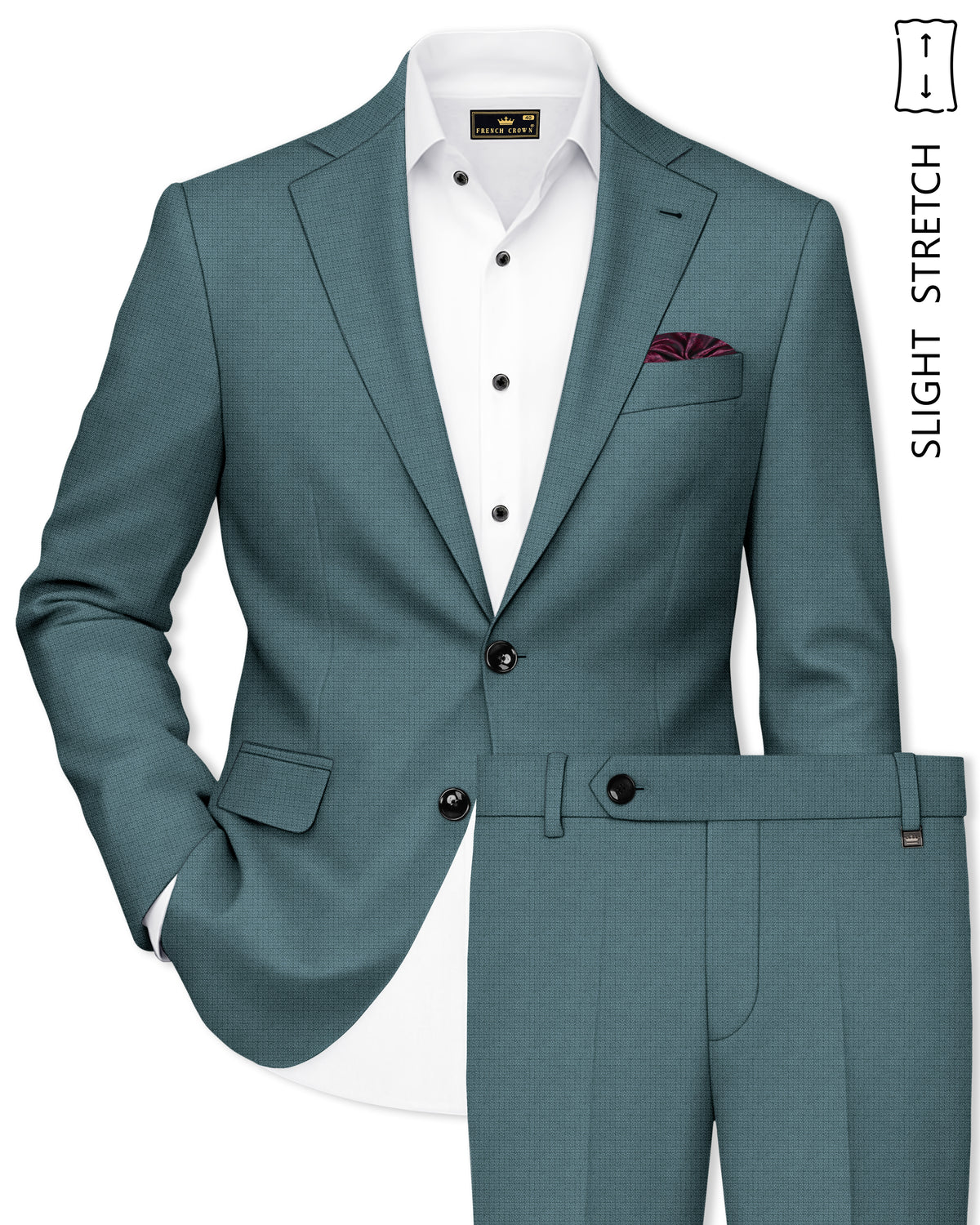 Viridian-Beetle Green Diamond Textured Wool Rich Slight Stretch Single Breasted Suit