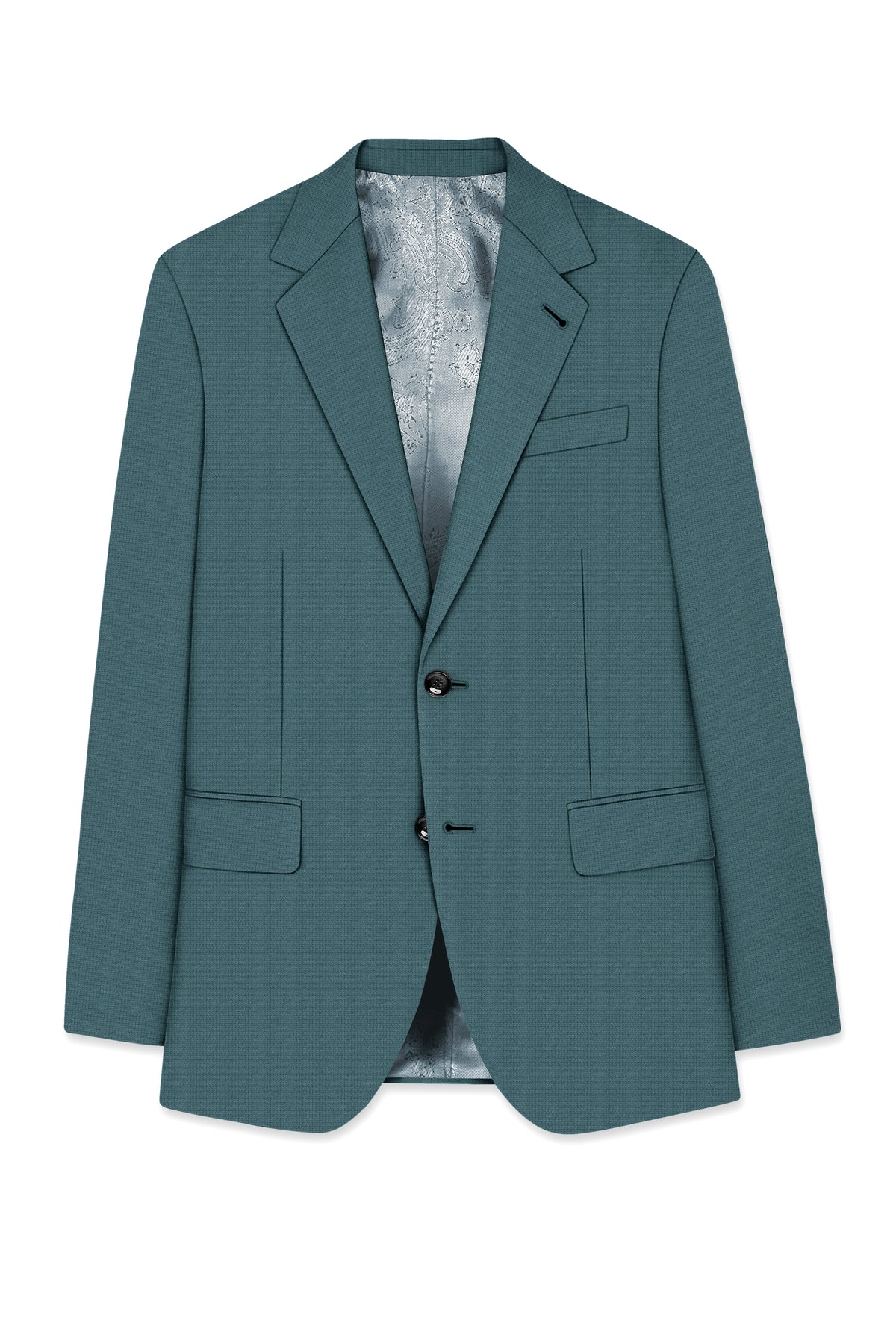Viridian-Beetle Green Diamond Textured Wool Rich Slight Stretch Single Breasted Suit