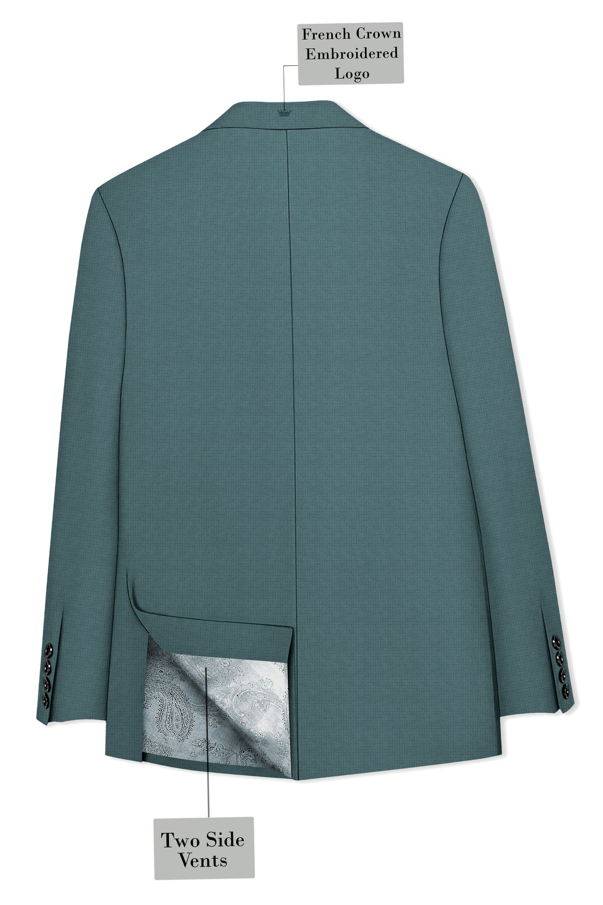 Viridian-Beetle Green Diamond Textured Wool Rich Slight Stretch Single Breasted Suit