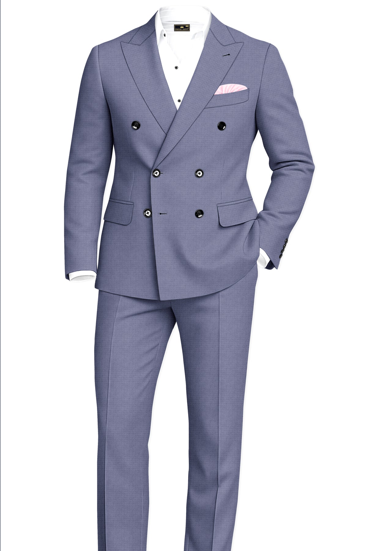 Graphite-Shuttle Gray Diamond Textured Wool Rich Slight Stretch Double Breasted Suit