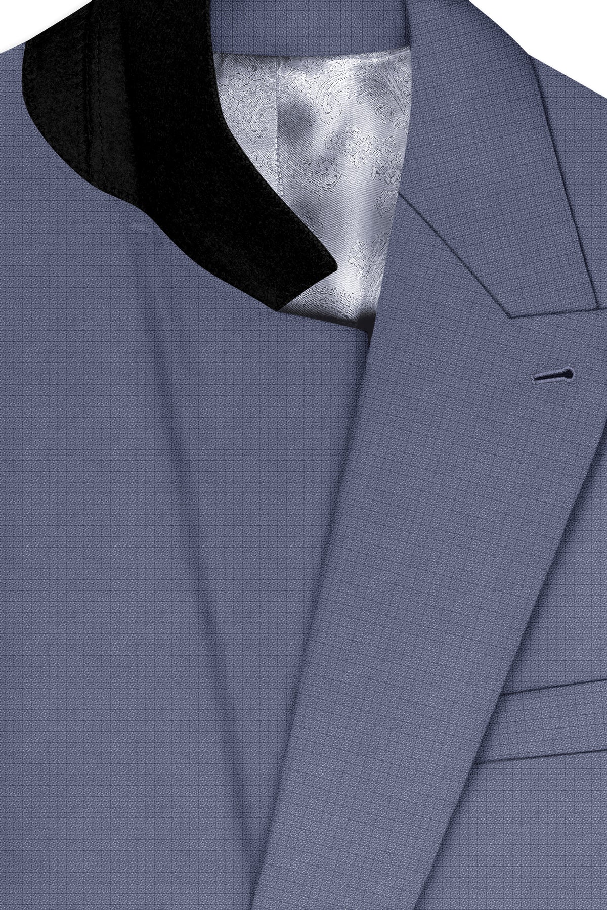 Graphite-Shuttle Gray Diamond Textured Wool Rich Slight Stretch Double Breasted Suit