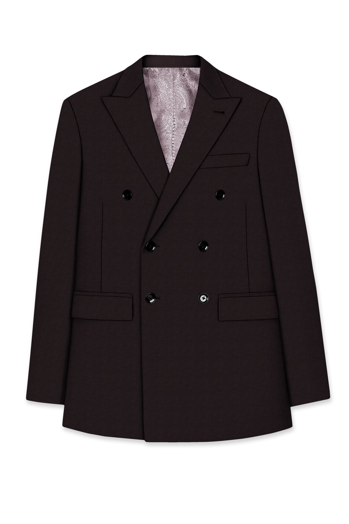 Regency-Cocoa Brown Diamond Textured Wool Rich Slight Stretch Double Breasted Suit