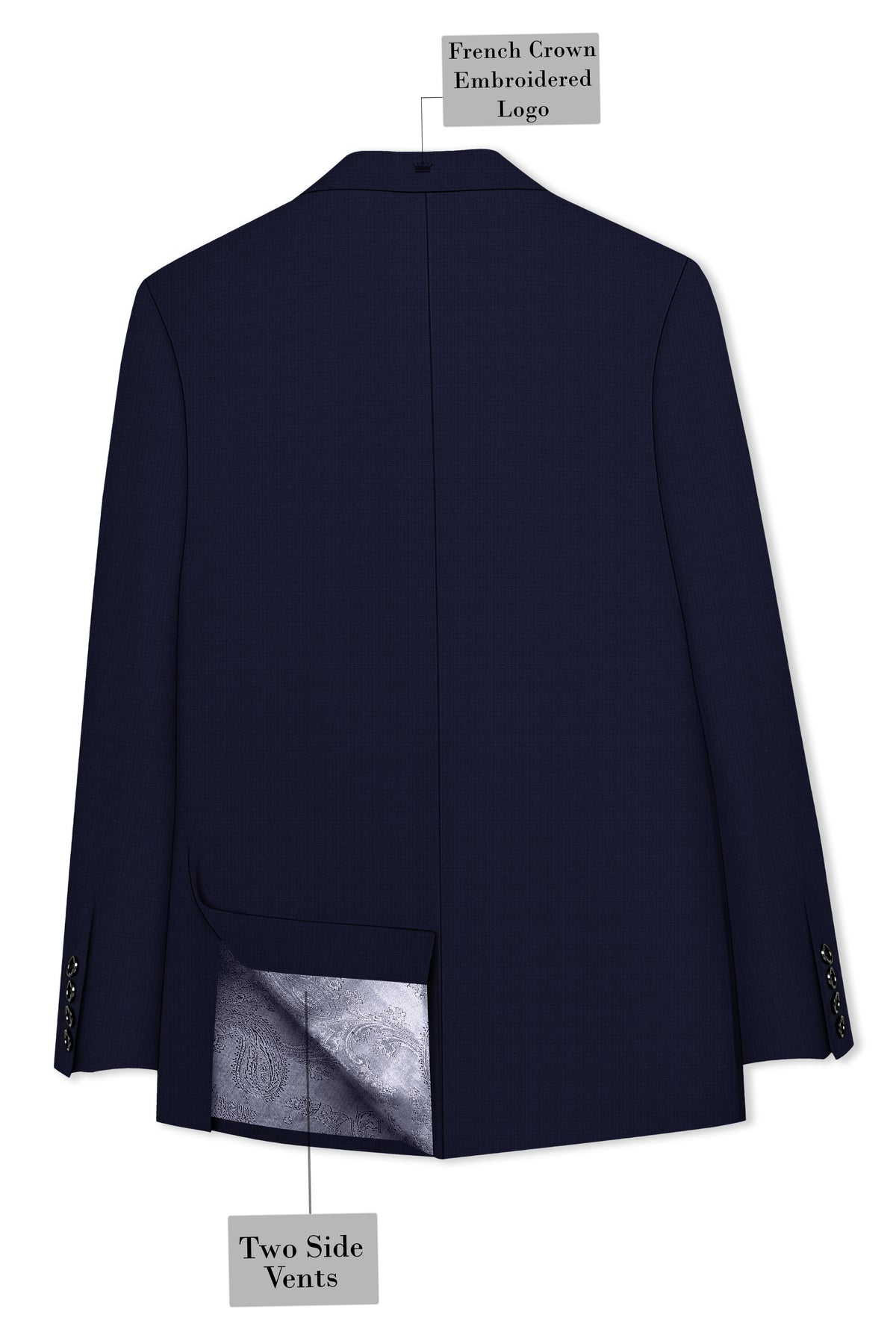 Nocturne-Mirage Navy Diamond Textured Wool Rich Slight Stretch Double Breasted Suit