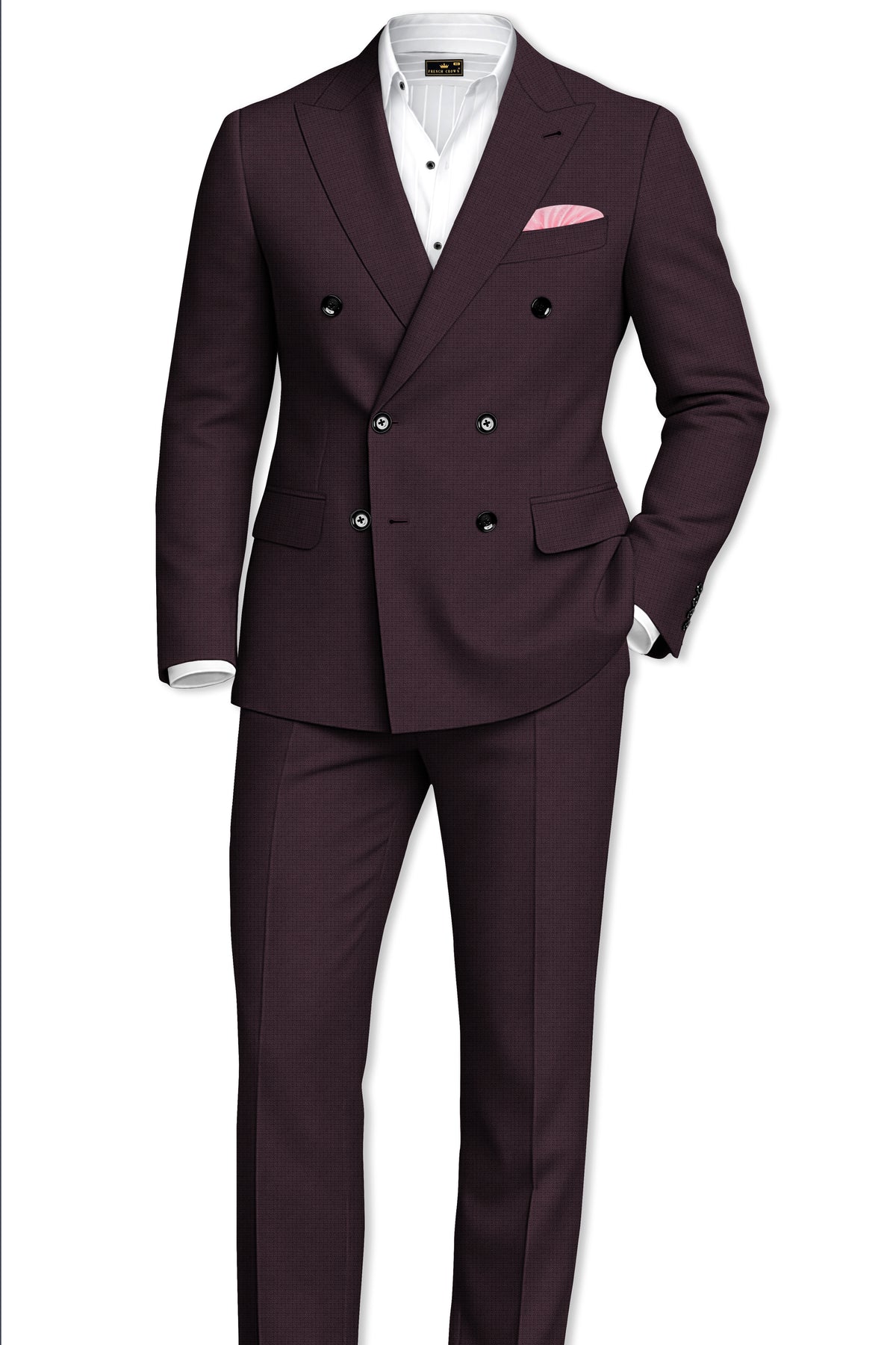 Velaris-Thunder Purple Diamond Textured Wool Rich Slight Stretch Double Breasted Suit