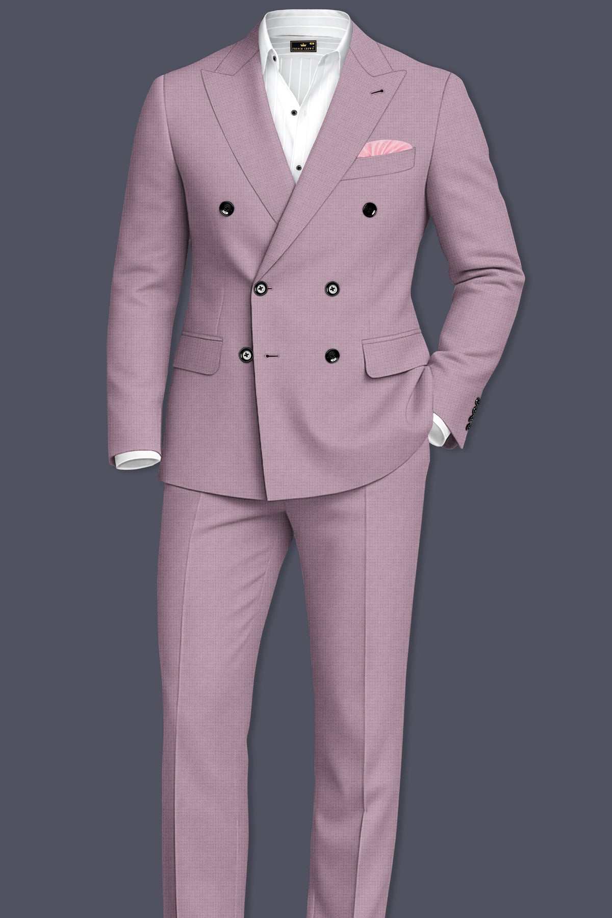 Regalia-Mountbatten Pink Diamond Textured Wool Rich Slight Stretch Double Breasted Suit