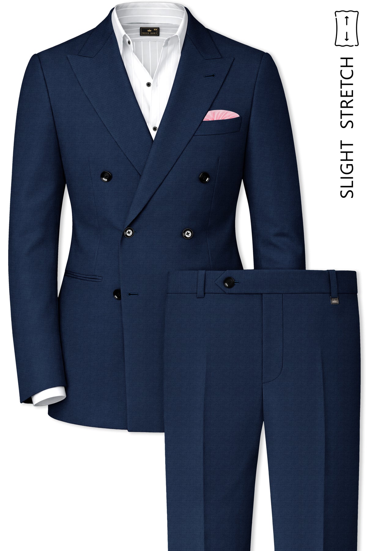 Regent-Ebony Blue Diamond Textured Wool Rich Slight Stretch Double Breasted Suit