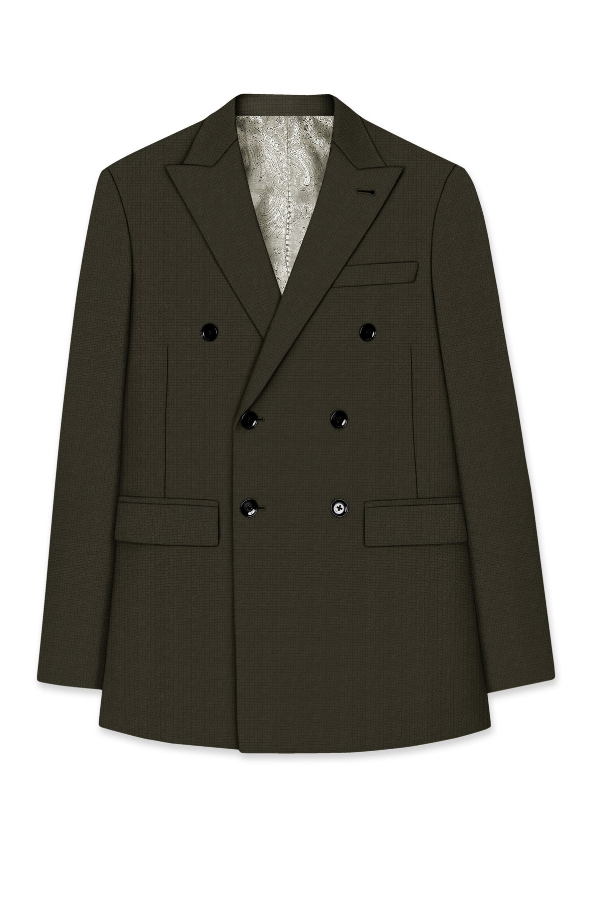 Prestige-Zeus Green Diamond Textured Wool Rich Slight Stretch Double Breasted Suit