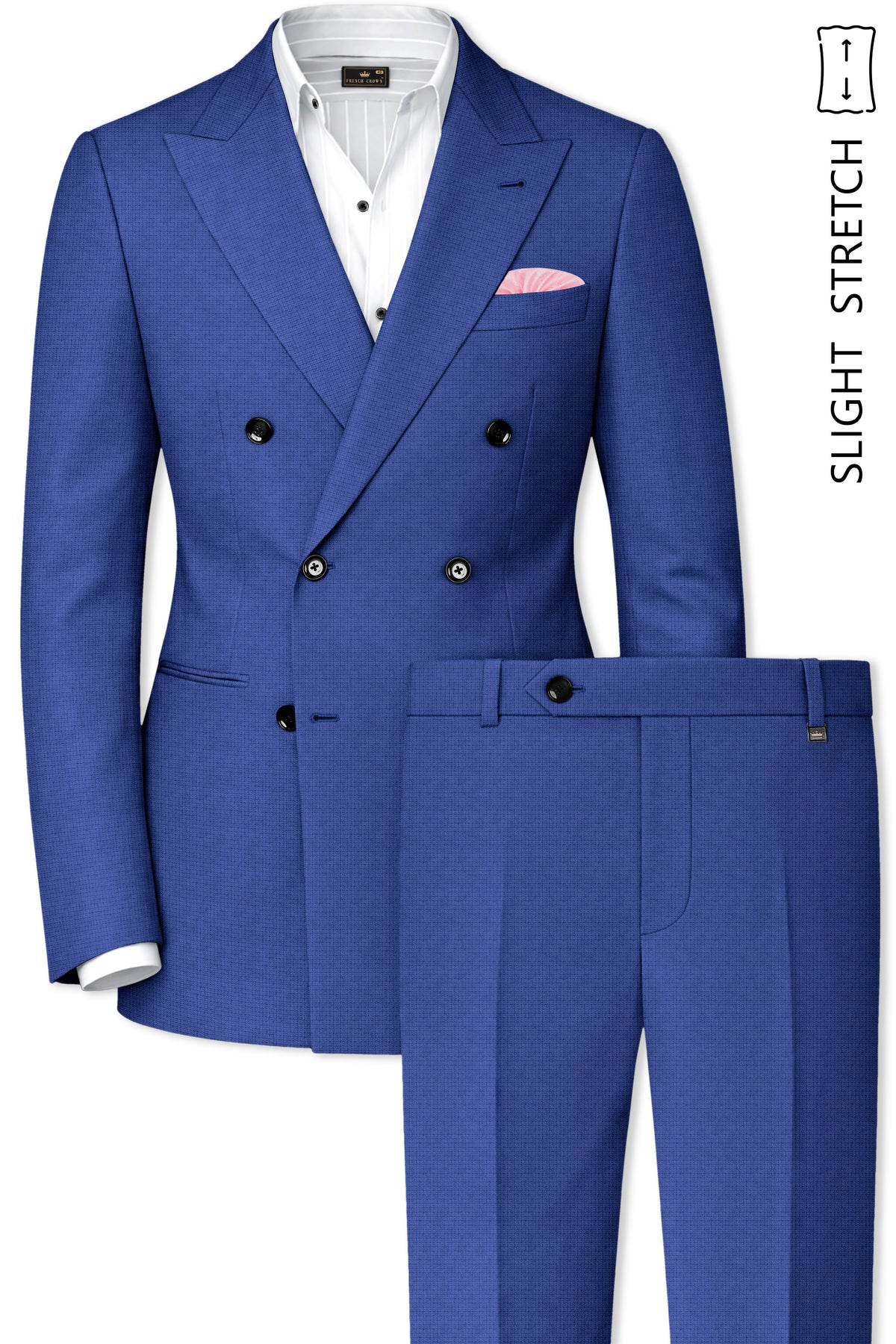 Aurelio-Chambray Blue Diamond Textured Wool Rich Slight Stretch Double Breasted Suit