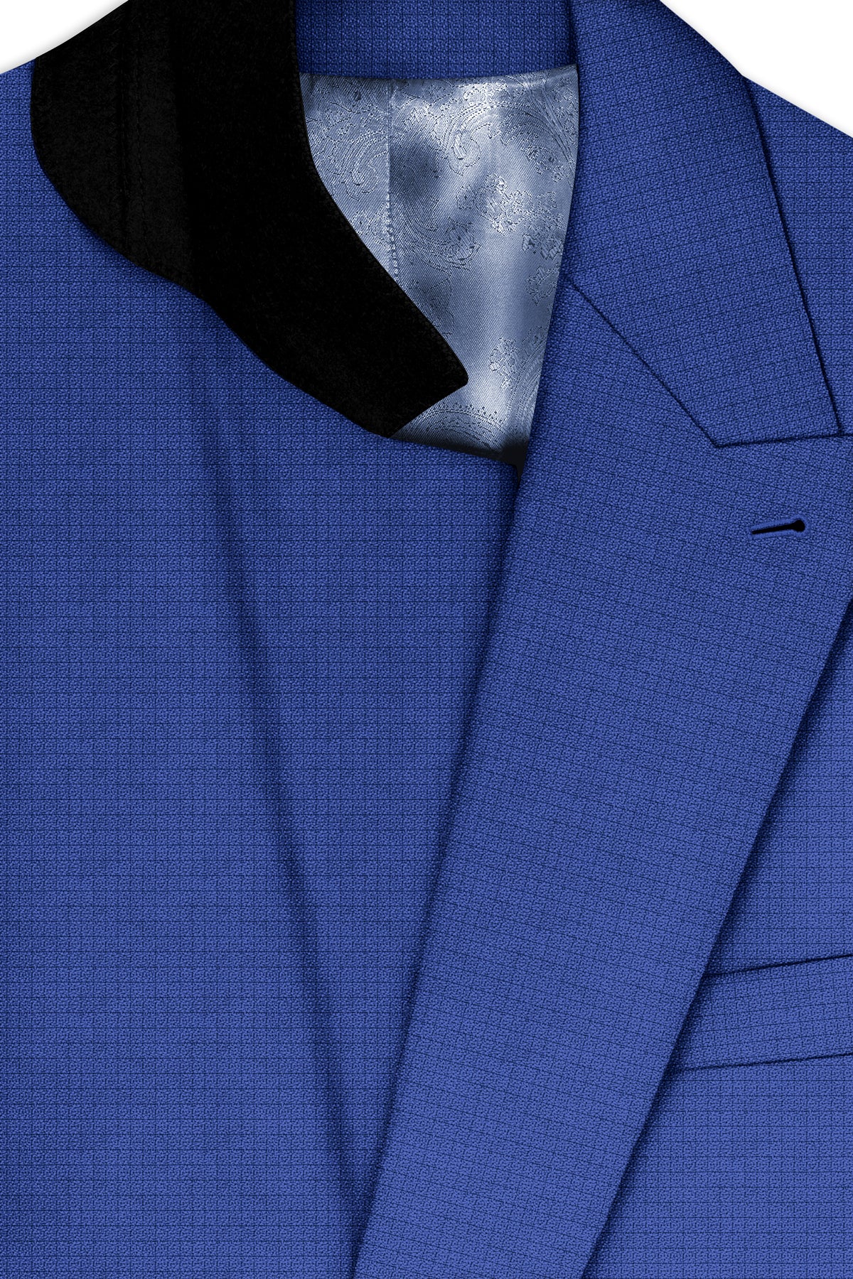 Aurelio-Chambray Blue Diamond Textured Wool Rich Slight Stretch Double Breasted Suit