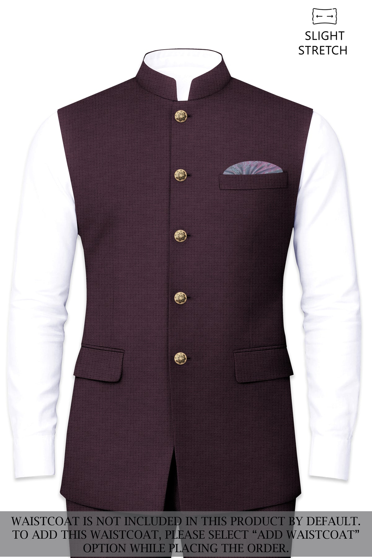 Velaris-Thunder Purple Diamond Textured Wool Rich Slight Stretch Cross Placket Bandhgala Suit